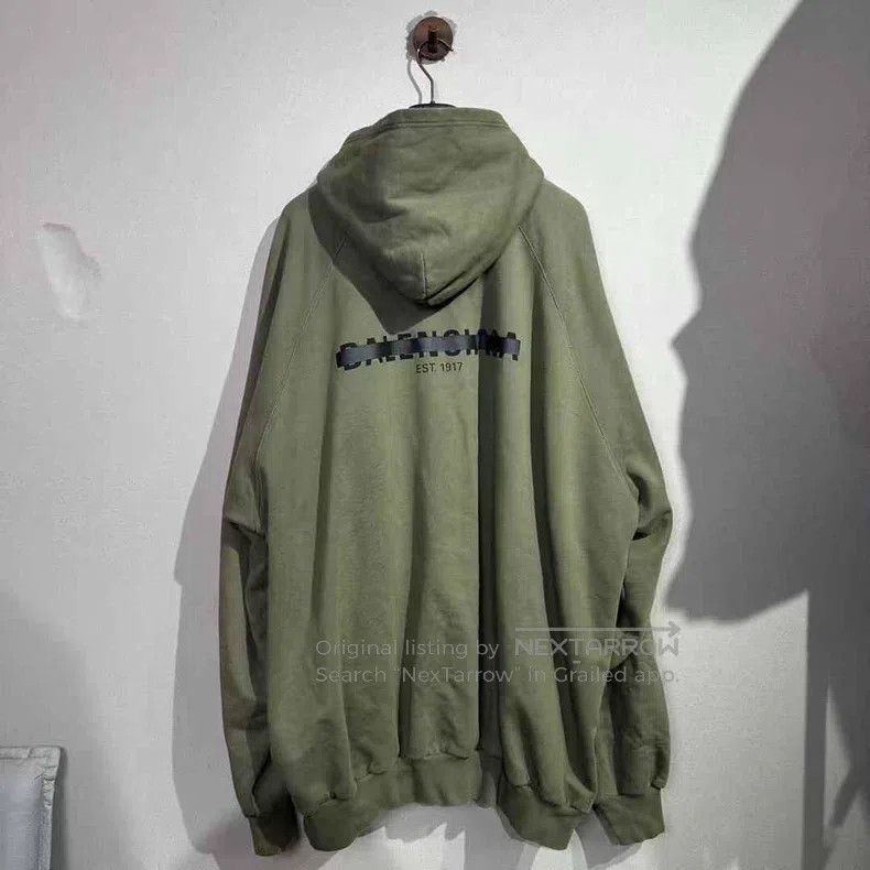 Balenciaga Balenciaga Olive Green Obscuring Line Hoodie Size US L / EU 52-54 / 3 - 2 Thumbnail