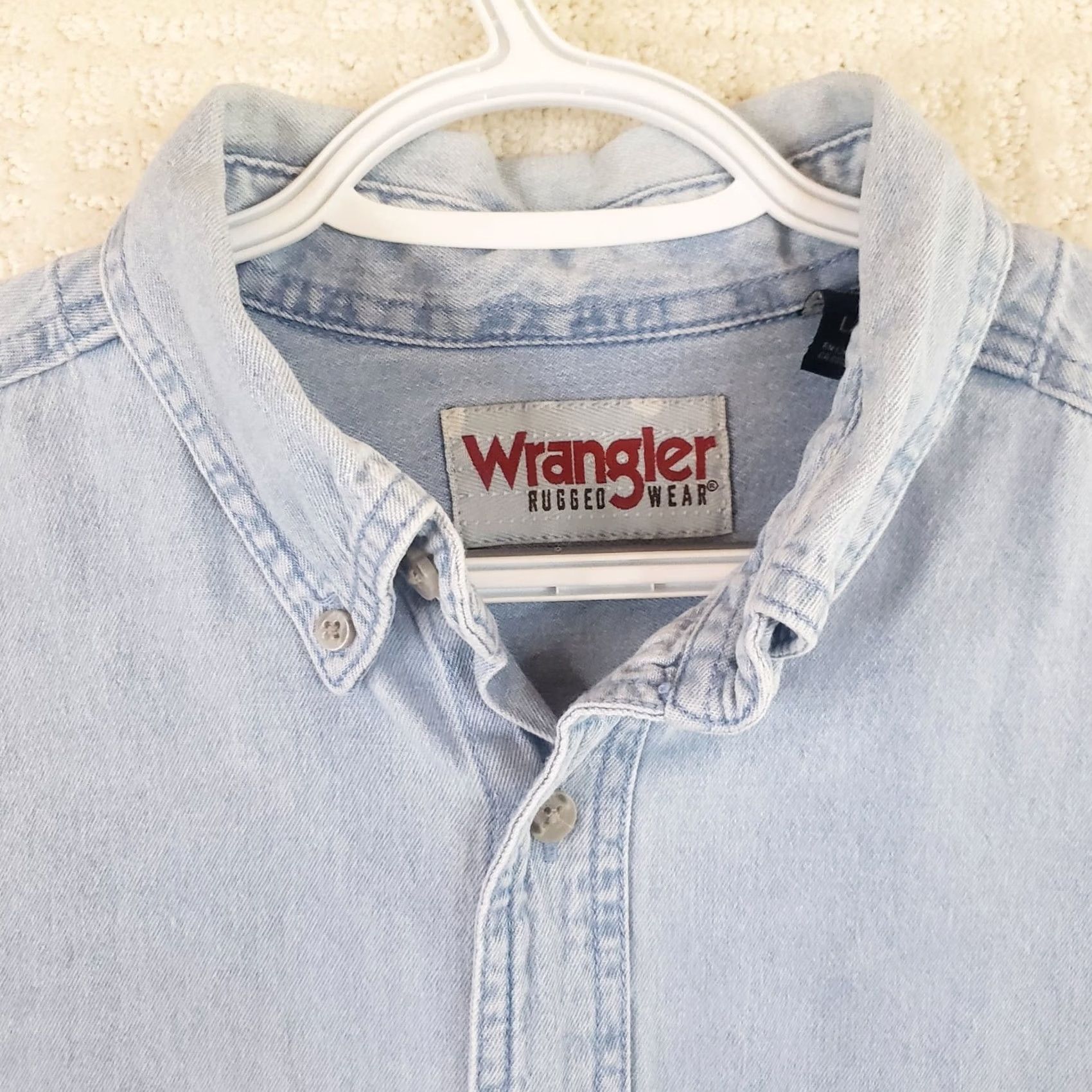Wrangler Wrangler Rugged Wear Denim Shirt Mens Large Blue Button Up 100% Cotton Classic Western Cowboy Grunge Workwear Size US L / EU 52-54 / 3 - 5 Thumbnail