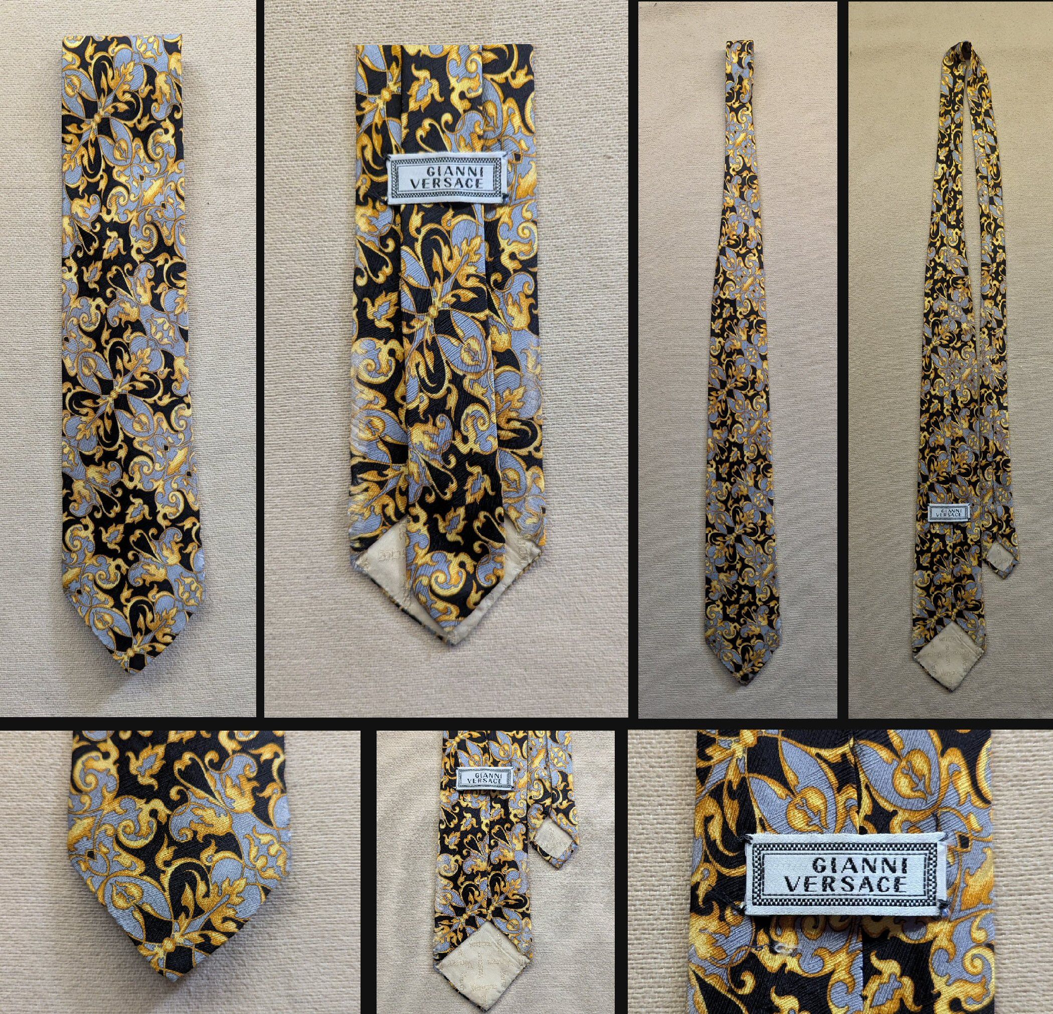 Versace Vintage Gianni Versace Silver & Gold Paisley Silk Tie Size ONE SIZE - 1 Thumbnail