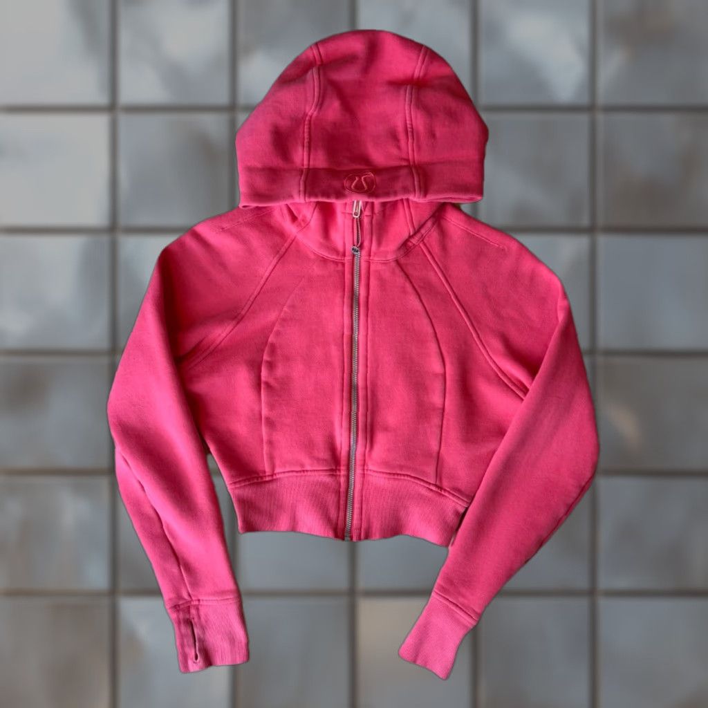 Lululemon Scuba Cropped Hoodie Xs Pink Hooded Full Zip Fleece Workout Yoga Women's Xs Pinkhooded Zip Jacket