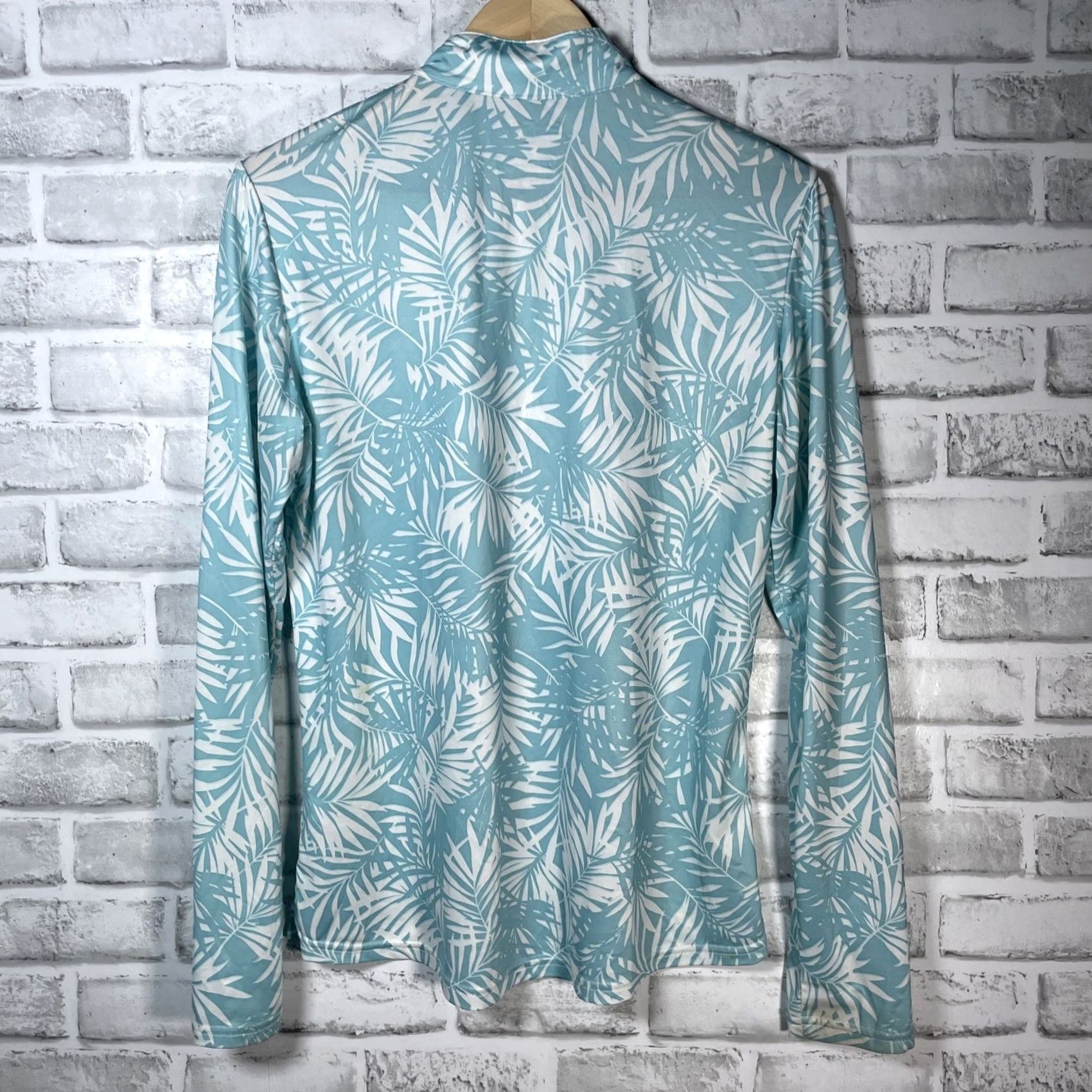 Vintage San Soliel Pullover Womens M Blue Palm Leaf Patterned Longsleeve Quarter Sleeve Size M / US 6-8 / IT 42-44 - 5 Thumbnail