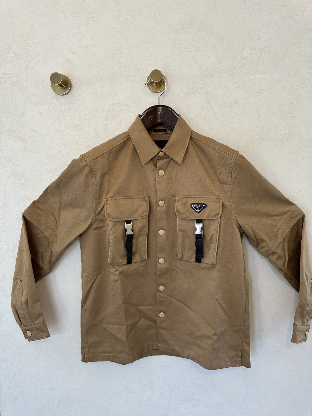 image of Prada Cargo Button Down Shirt in Beige, Men's (Size Small)