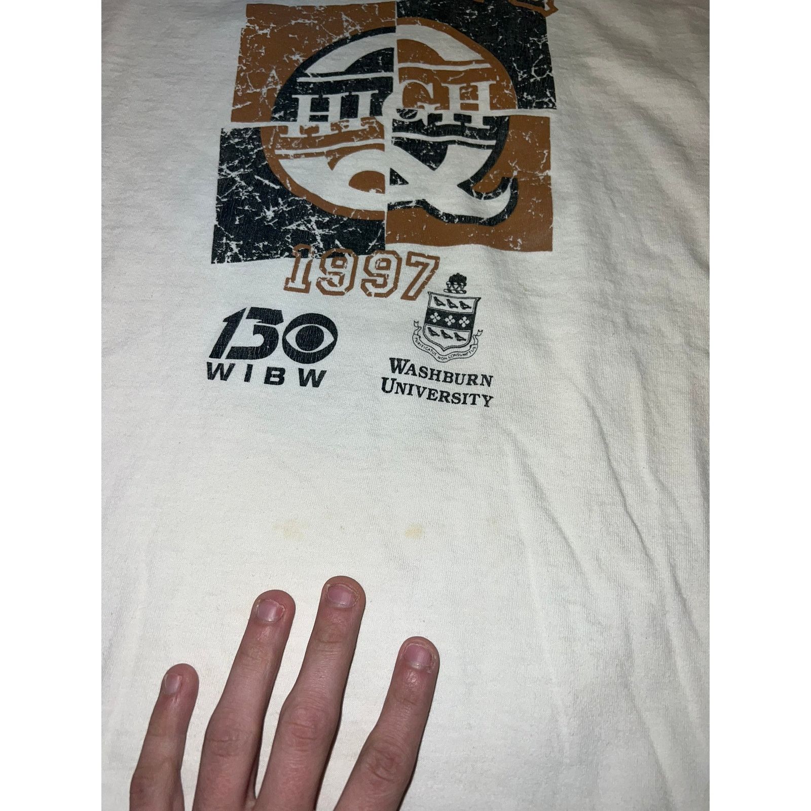 Fruit Of The Loom Vintage High Q Shirt 1997 Washburn University White Tee 90s Size US XL / EU 56 / 4 - 6 Thumbnail