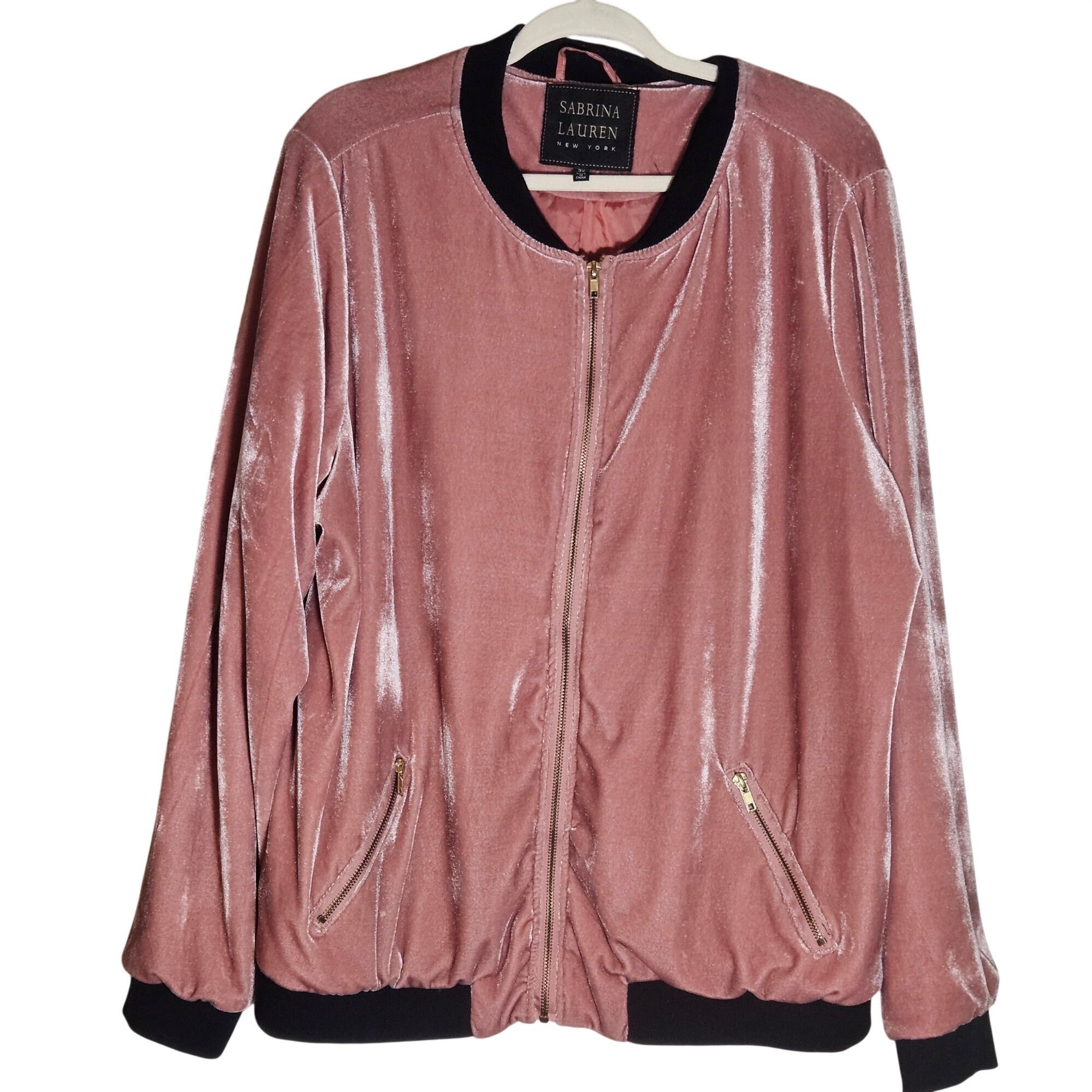 Other Sabrina Lauren Women’s Velvet Bomber Jacket Pink 3X | Quiet Size 3XL / US 20-22 - 2 Thumbnail