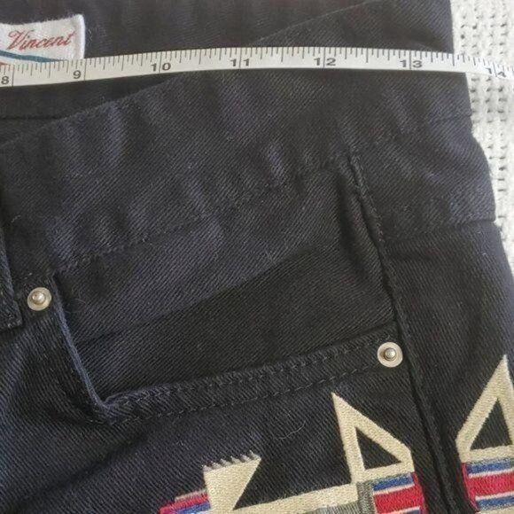 Vintage Vincent by Designerclub Jeans Aztec Embroidered Sz. 26 Black Size 26" / US 2 / IT 38 - 10 Thumbnail