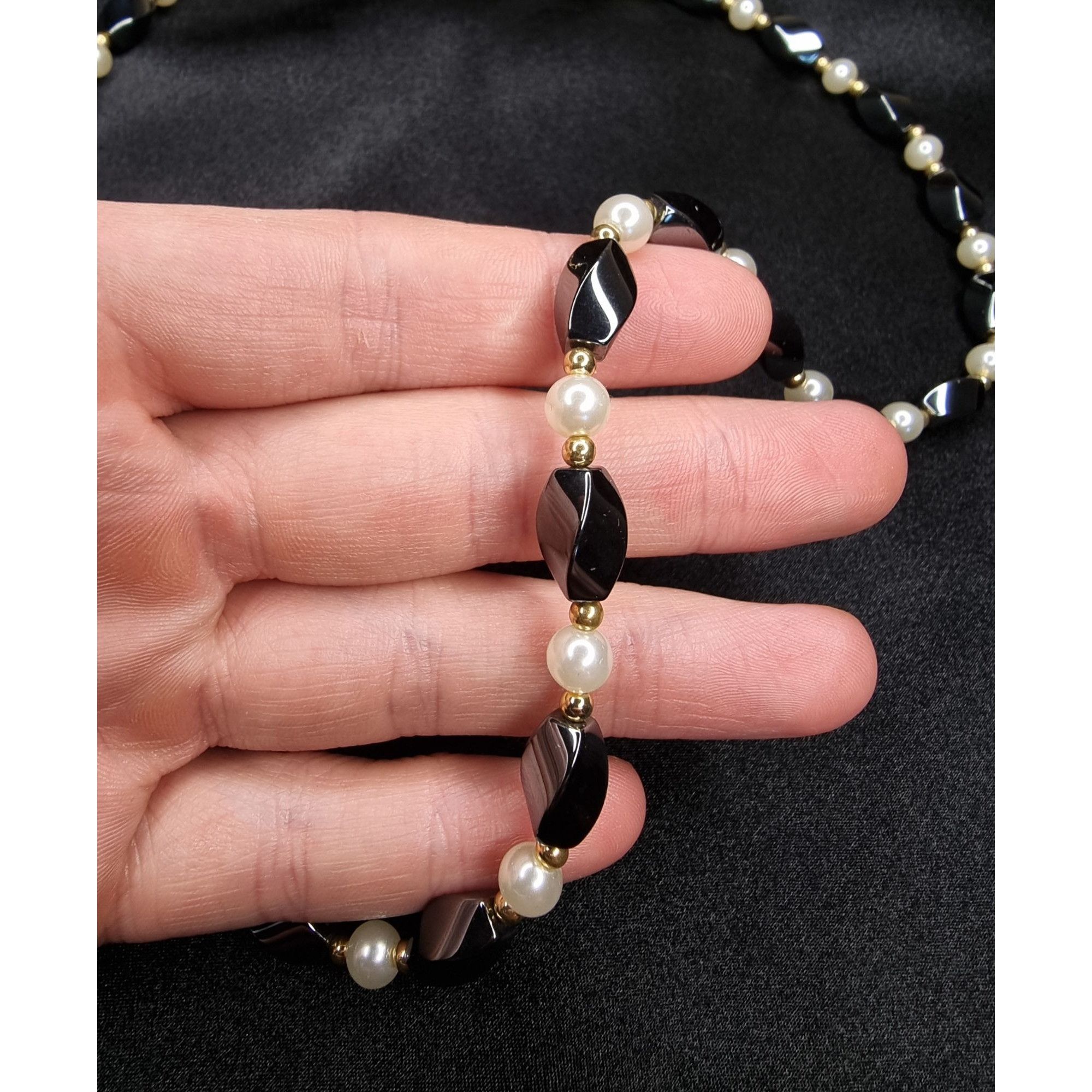 Vintage Hematite & Faux Pearl Necklace With Gold-Tone Accents Size ONE SIZE - 5 Thumbnail
