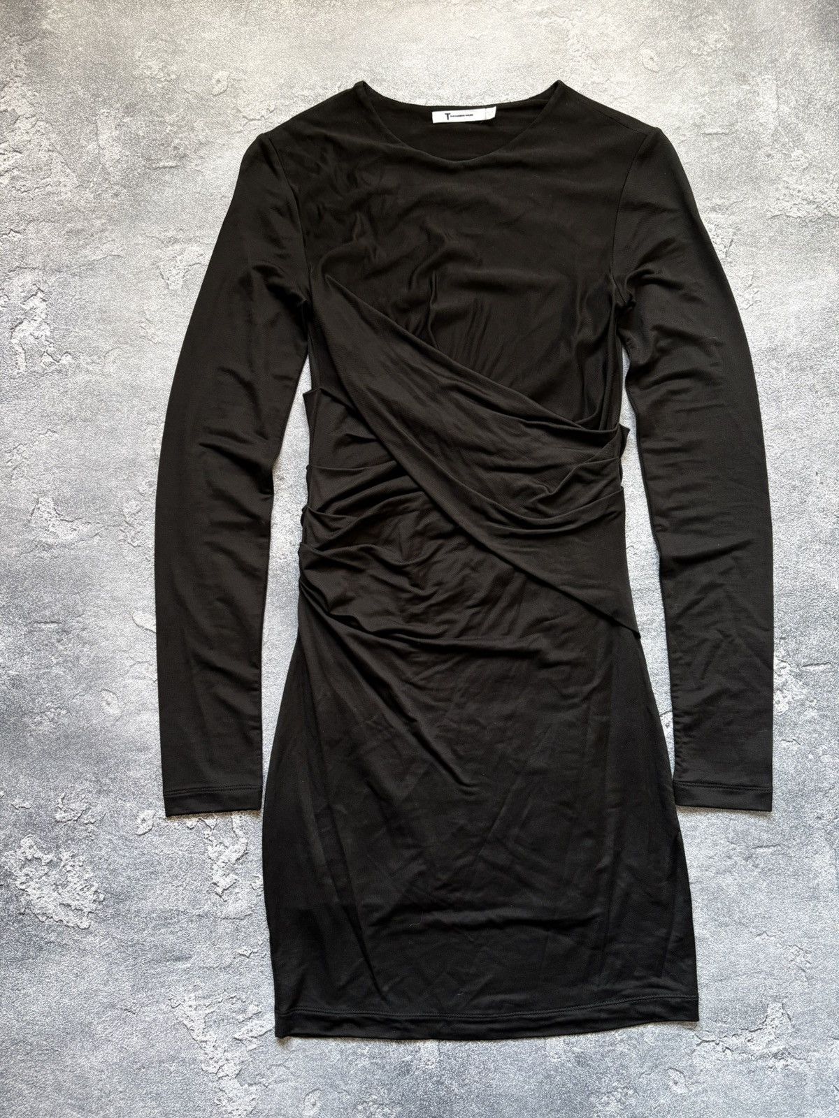 T by Alexander Wang T By Alexander Wang Designer Ruched Long Sleeve Black Dress Size S / US 4 / IT 40 - 2 Thumbnail