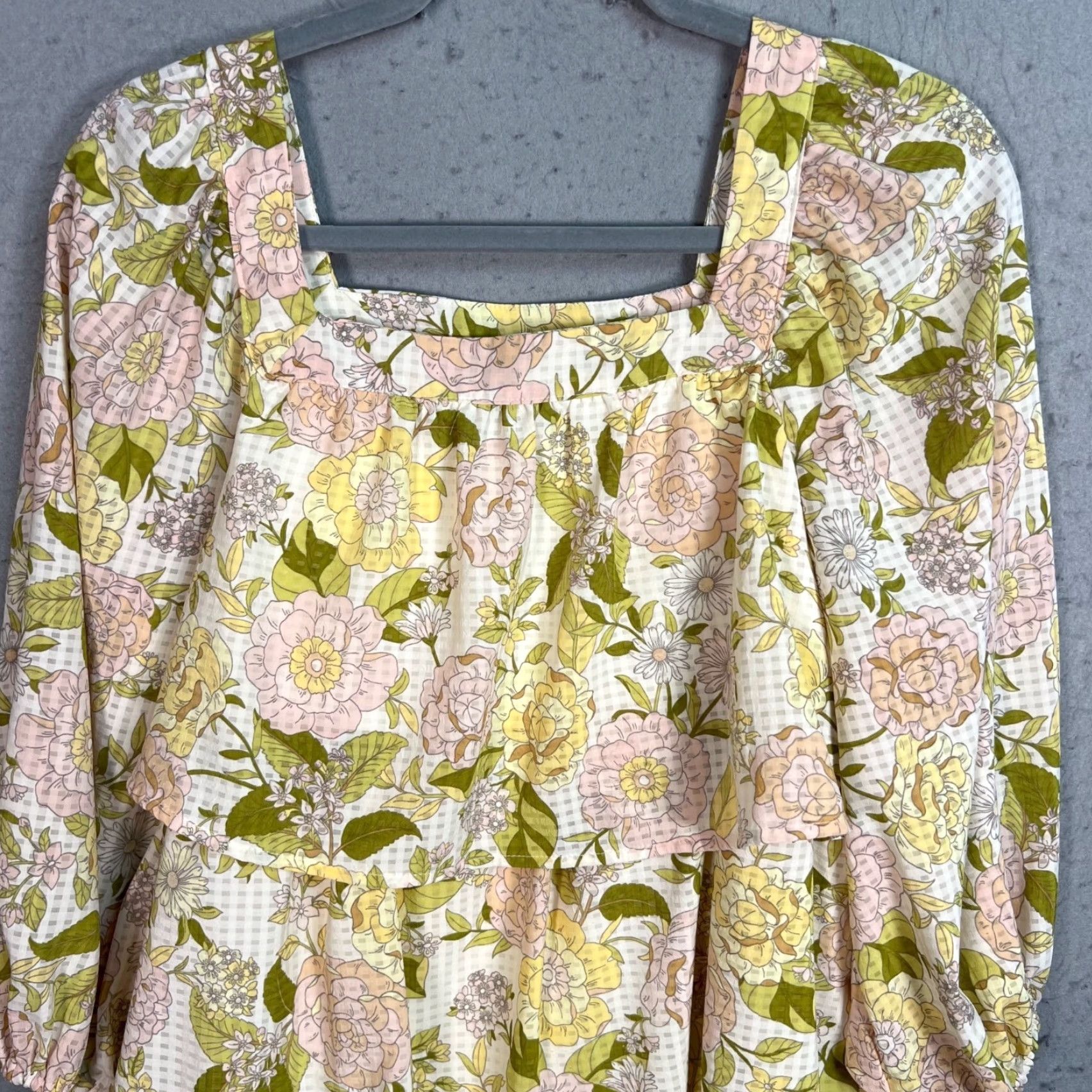 Pinko WHO WHAT WEAR Dress Womens XS Floral Long Sleeve Square Neck Pullover Pink Green Pastel Maxi Short Vintage Size XS / US 0-2 / IT 36-38 - 5 Thumbnail