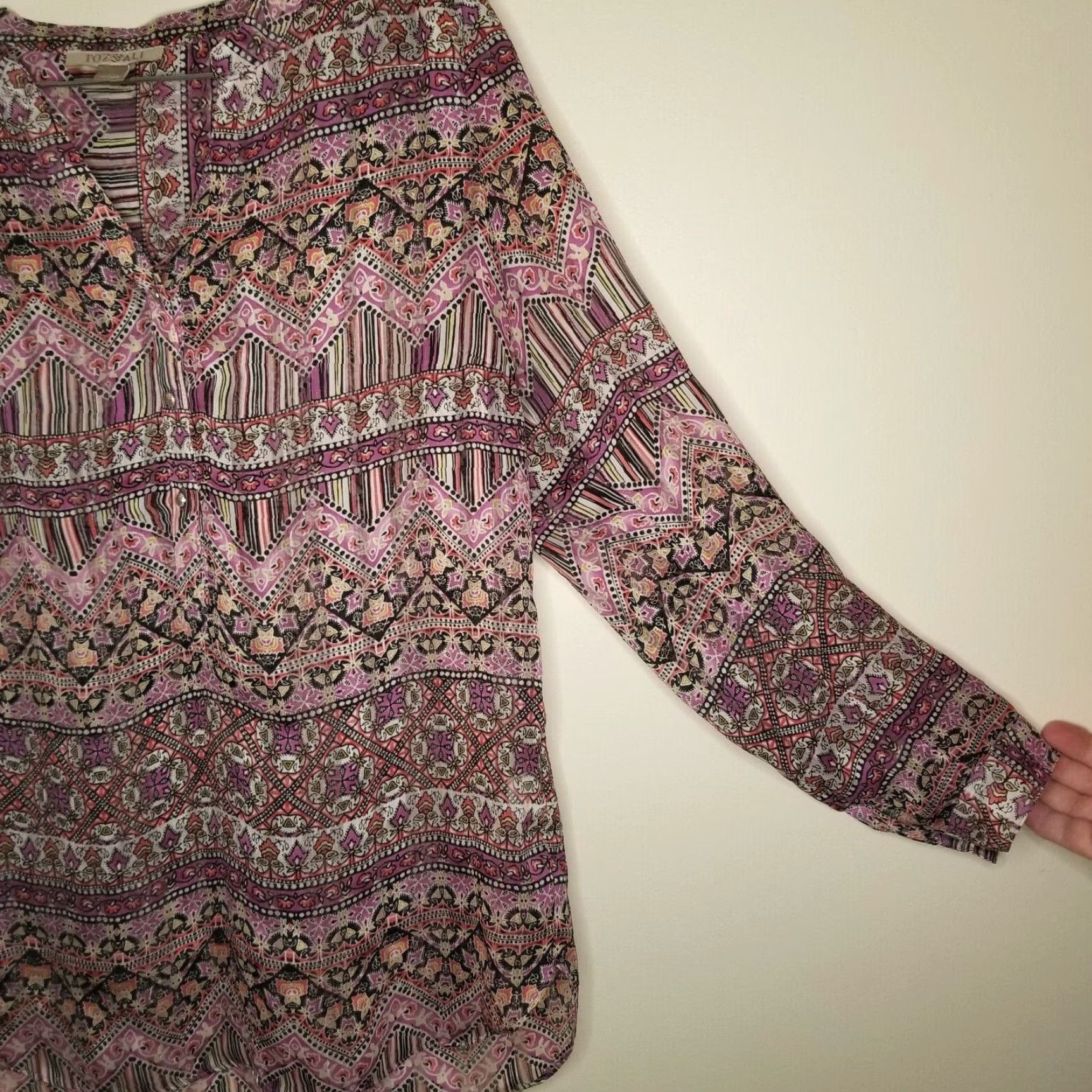 Vintage Roz & Ali Womens Long Sleeve Sheer Purple Blouse Size Medium Size M / US 6-8 / IT 42-44 - 2 Thumbnail