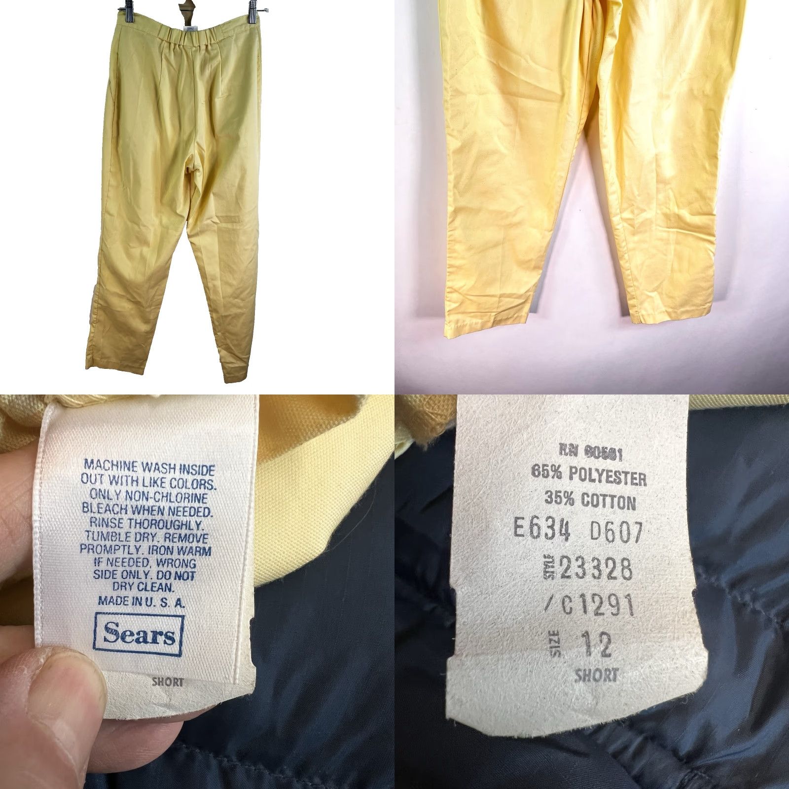 Sears VINTAGE Sears Dress Pants Womens Size 12 Straight Leg Pleated Yellow Cotton Twill Made in USA 27X30 Size 34" / US 12 / IT 48 - 8 Thumbnail