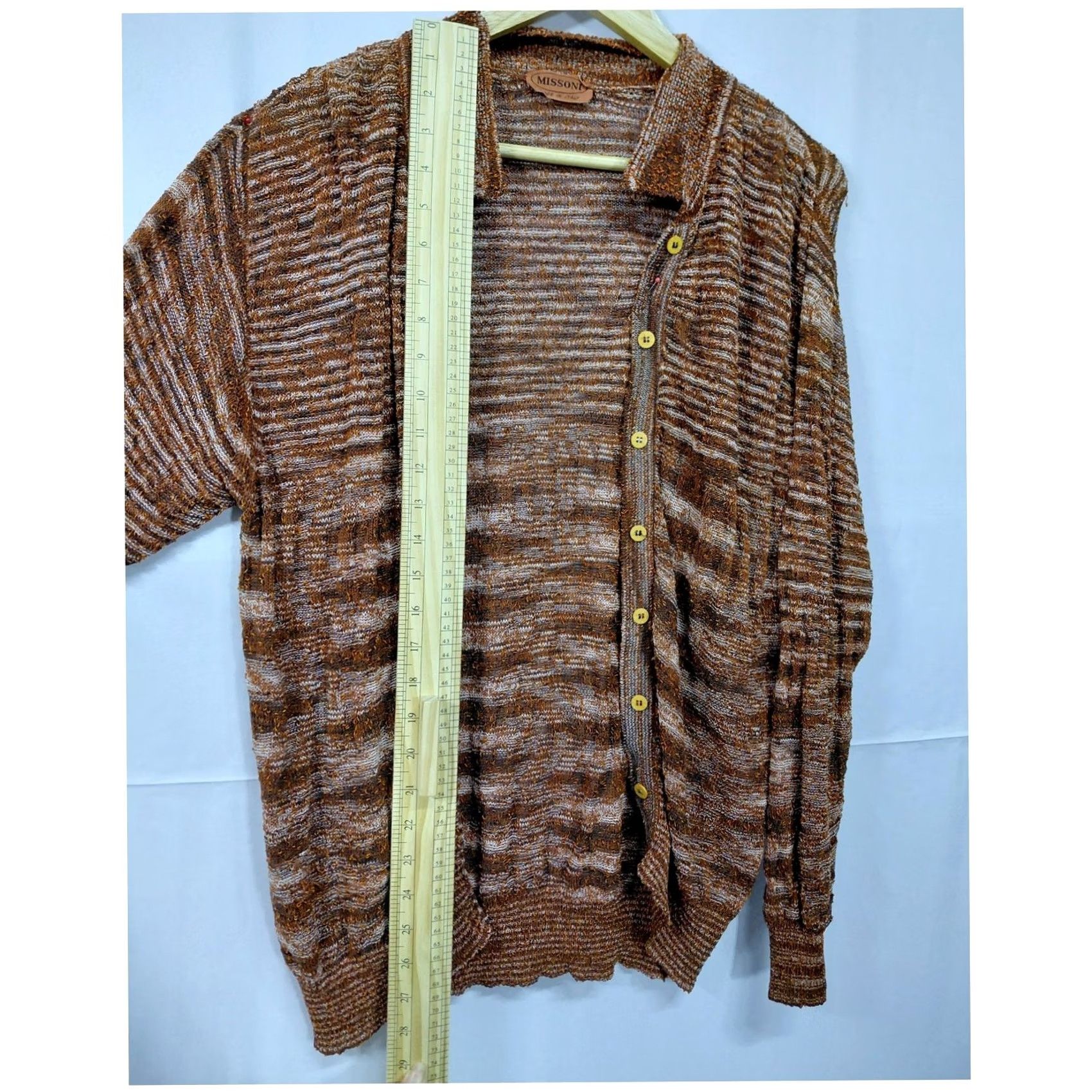 Missoni VINTAGE Missoni Women Cardigan Sweater Copper Brown Space-Dye Knit Button Front Crew Neck Lightweight Long Sleeve Metallic Threads Brown Size ONE SIZE - 8 Thumbnail