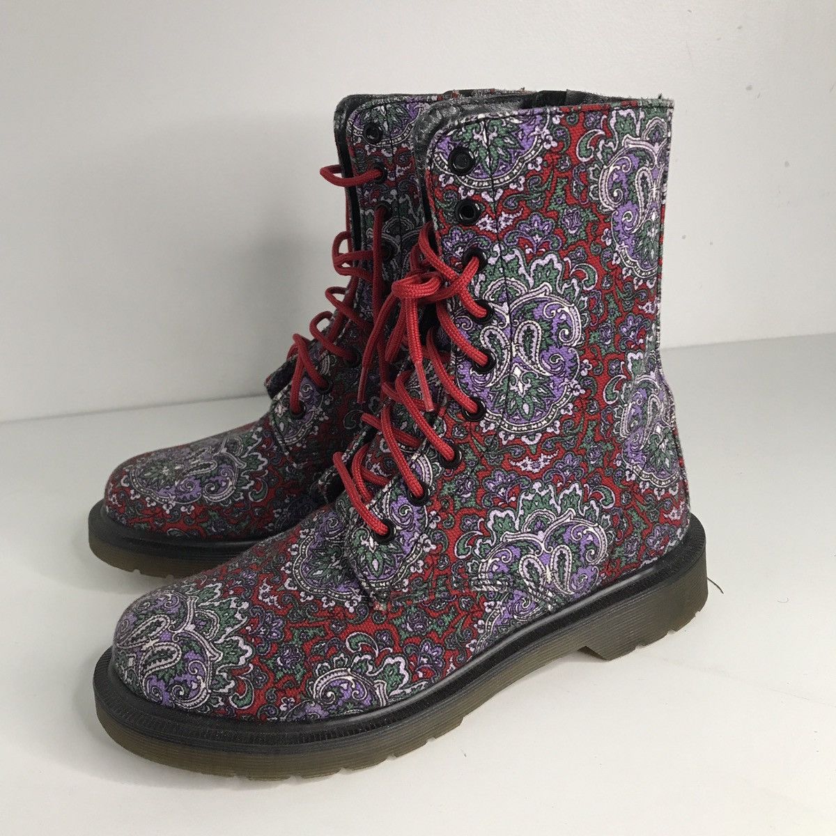 Dr. Martens × Y's Dr Martens For Y’s Floral Blue With Red Laces Gum Bottom 7 Size US 7 / IT 37 - 3 Thumbnail