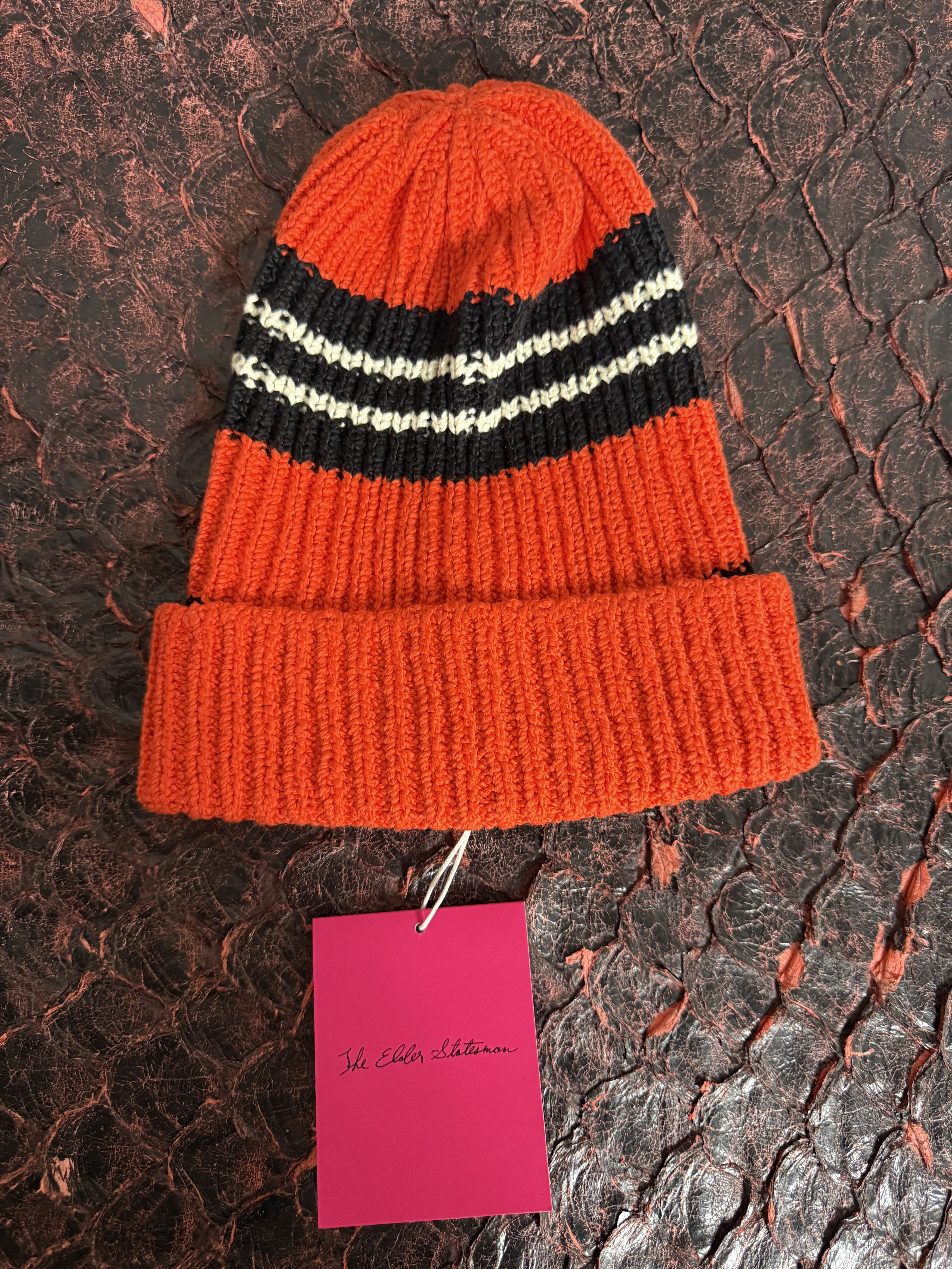 The Elder Statesman $495 The Elder Statesman Nora Striped Ribbed Cotton Beanie Size ONE SIZE - 5 Thumbnail