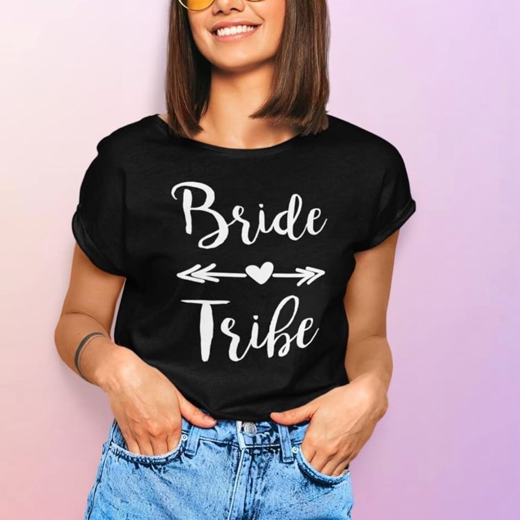 Gildan Bride Tribe, Gildan Cotton T-shirt, Heart w. Arrow in Black & White, Women’s XL Size XL / US 12-14 / IT 48-50 - 2 Thumbnail