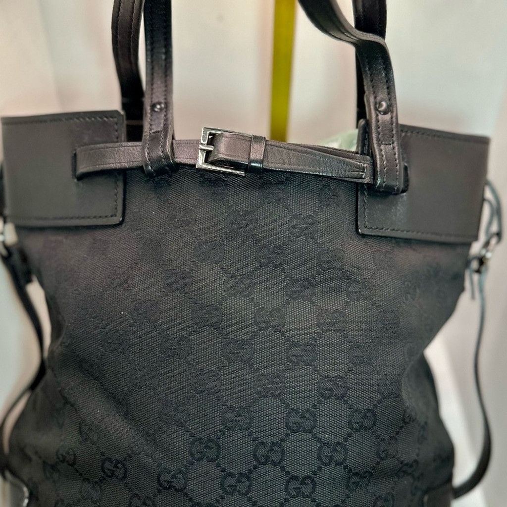 Gucci Gucci Black GG Mono Belted Bag Bucket Tote, Silver Hardware Size ONE SIZE - 2 Thumbnail