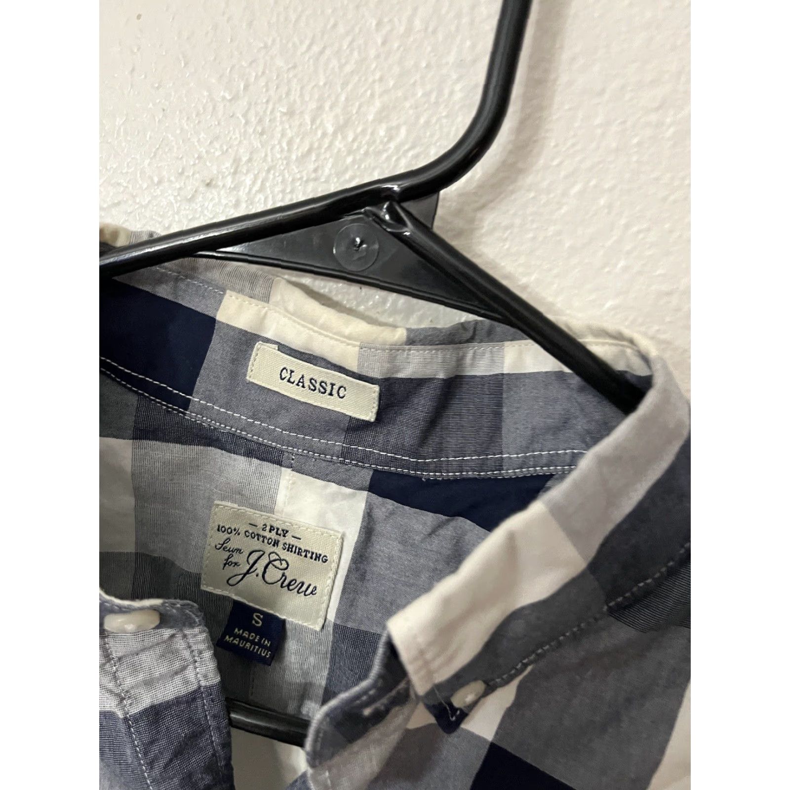 J.Crew VINTAGE J.CREW Dress Shirt Plaid 2 Ply Blue 100% Cotton Small S Long Sleeve Collared 14.5 Neck Mens Regular Vintage 90s/Classic Fit Size 36R - 3 Thumbnail