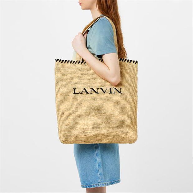 Lanvin o1g2r1mq1024 Size: OS / Raffia Logo Tote Bag Natural & Black Size ONE SIZE - 4 Thumbnail
