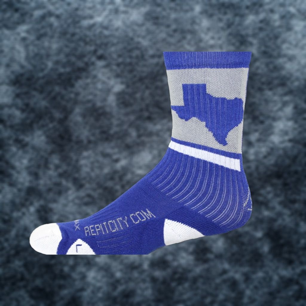 Vintage Rep It City Texas State Socks Mens Basketball Royal Blue Grey White CoolMax Socks Size ONE SIZE - 1 Thumbnail