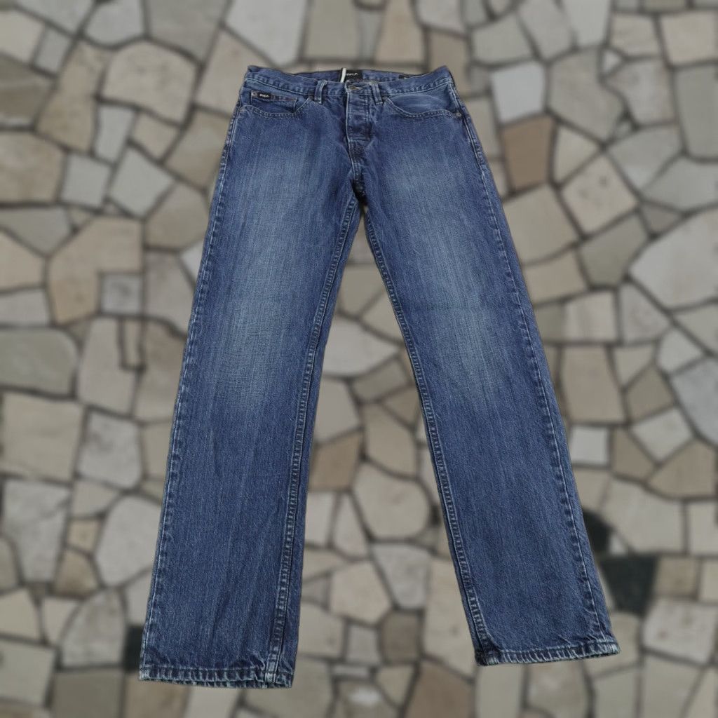 RVCA RVCA Jeans Mens 30 Blue DenIM Faded Straight Leg Button Fly Regular 31 Inseam Outdoor Pockets Logo Style: Straight Mens Jeans Size US 30 / EU 46 - 1 Thumbnail