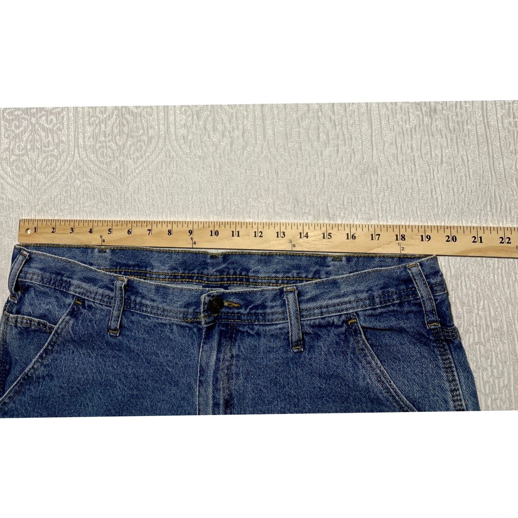 Vintage VINTAGE Rugged Wear Carpenter Shorts Mens 38 Blue Denim 90s Grunge Cargo Workwear Baggy Utility 5-Pocket Relaxed Zip Fly With Button Size US 38 / EU 54 - 3 Thumbnail