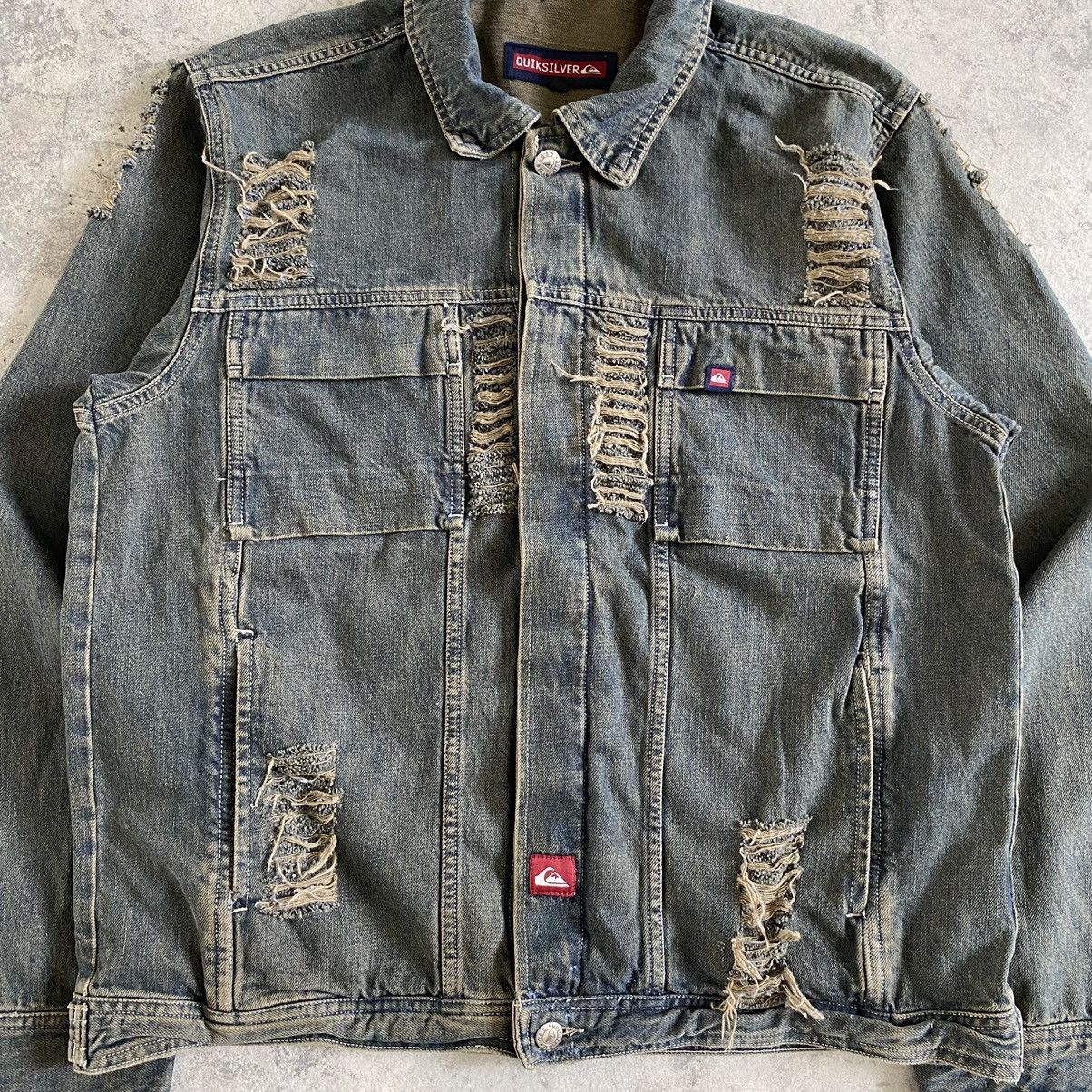 Quicksilver Vintage Quicksilver Distressed Mud Washed Denim Jacket Size US M / EU 48-50 / 2 - 5 Thumbnail
