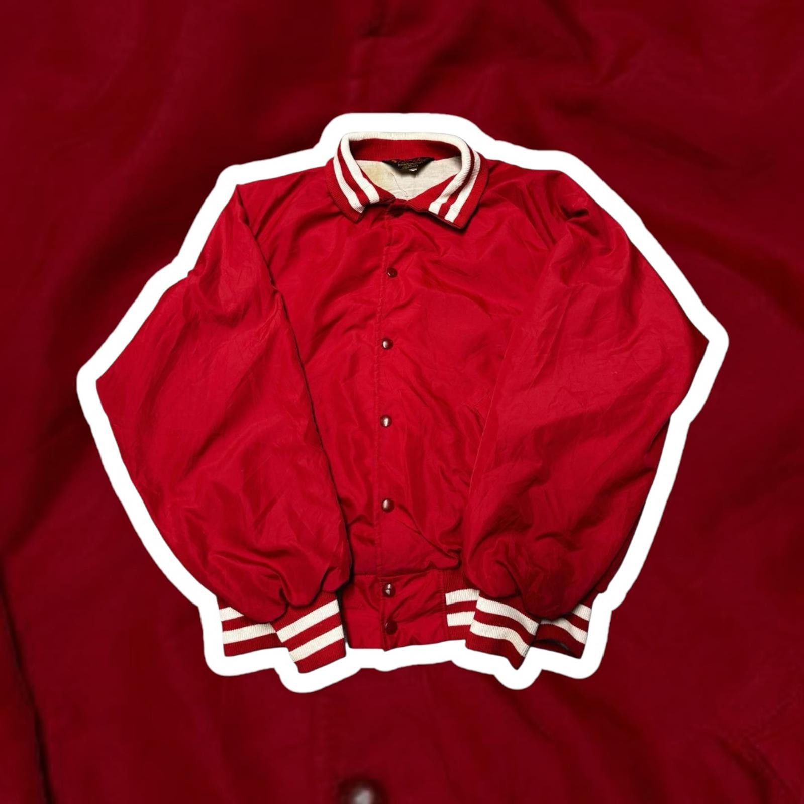 Unknown London Men's Red Varsity Jacket with Striped Cuffs and Collar Size US XL / EU 56 / 4 - 1 Thumbnail