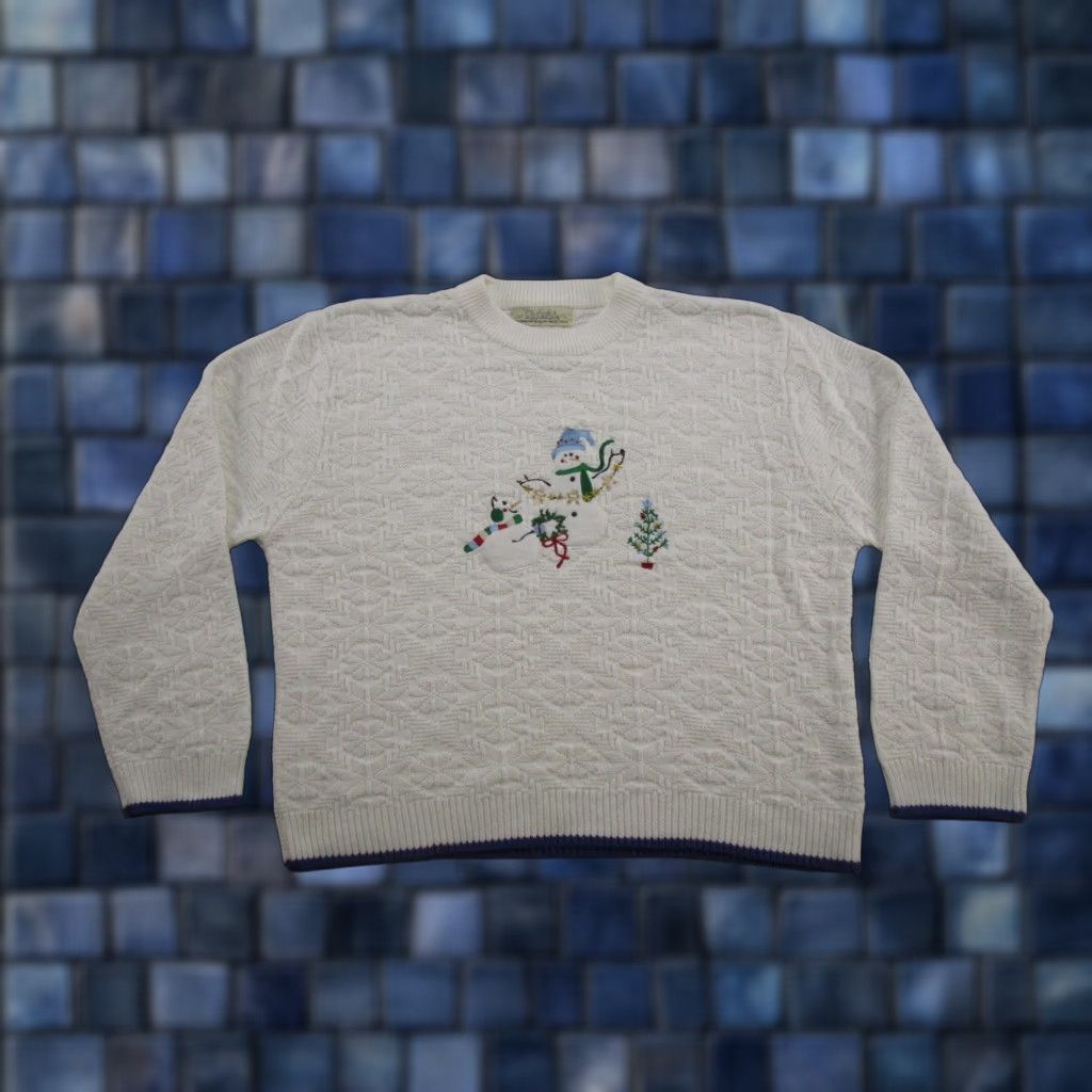 Vintage Cabela's Knit Embroidered Snowman Pullover Sweater Women L White Cotton Knit Winter Fall Pullover Mens Womens Girls Boys 90s Retro Theme Size L / US 10 / IT 46 - 1 Thumbnail