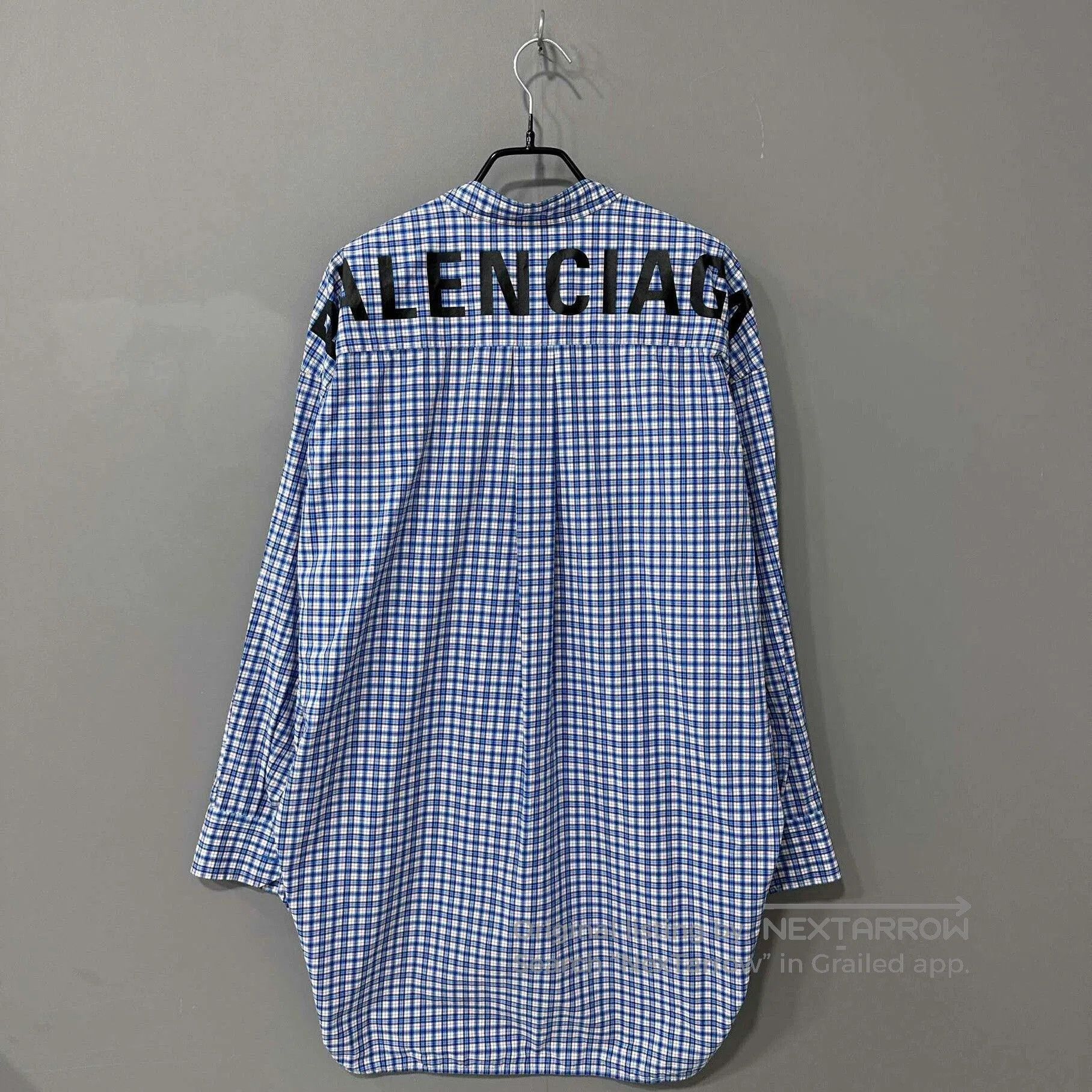 Balenciaga Balenciaga Blue White Check Back Logo Shirt. Size XS / US 0-2 / IT 36-38 - 3 Thumbnail