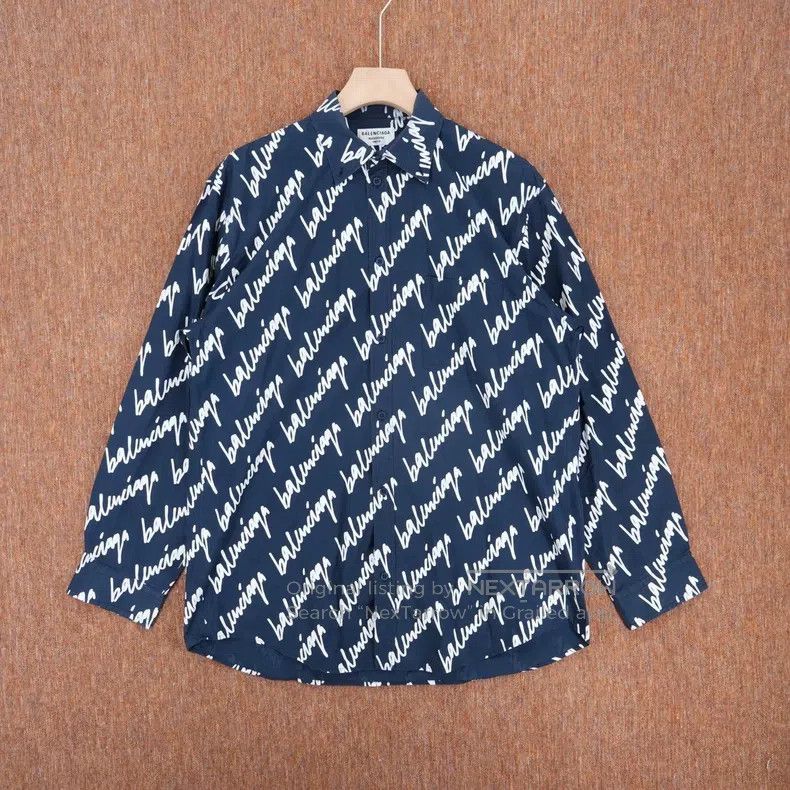 Balenciaga Balenciaga Blue Script Full Print Shirt Size XS / US 0-2 / IT 36-38 - 1 Thumbnail