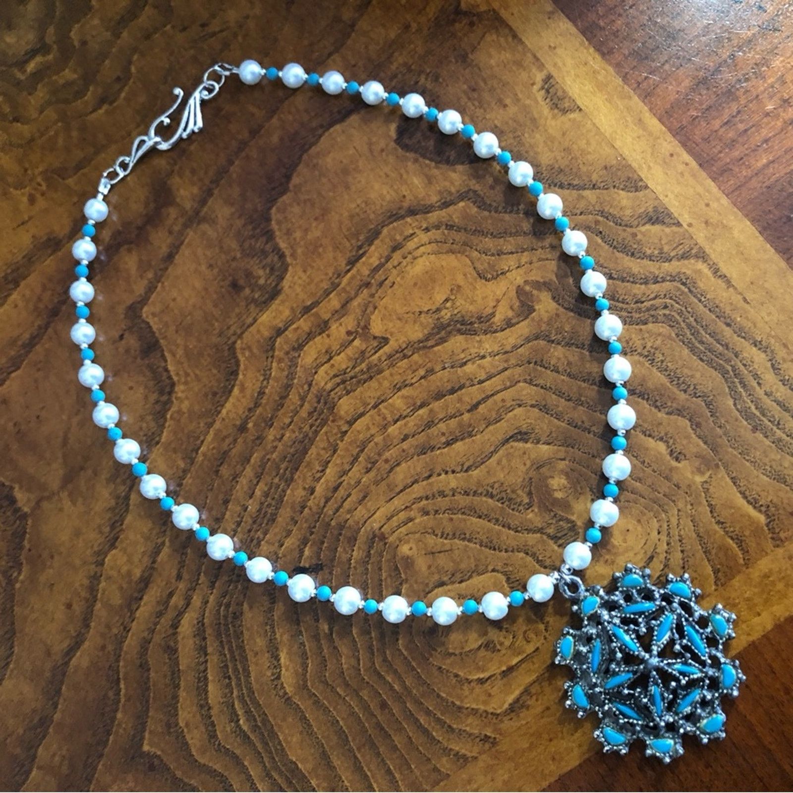 Handmade Handcrafted repurpose howlite cluster Pearl necklace Size ONE SIZE - 10 Thumbnail