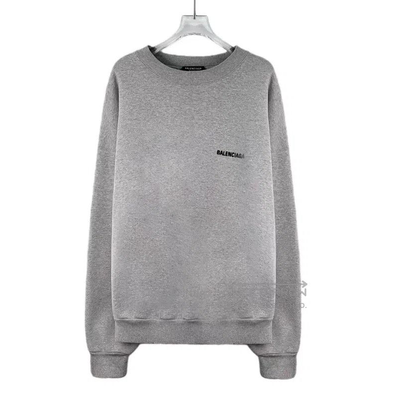 Balenciaga Gray Logo Letter Embroidered Cotton Crewneck Lo