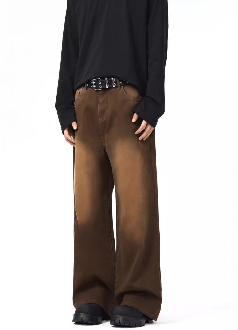 Japanese Brand × Jean Men's washed brown distressed retro straight wide-leg jeans Size US 32 / EU 48 - 4 Thumbnail