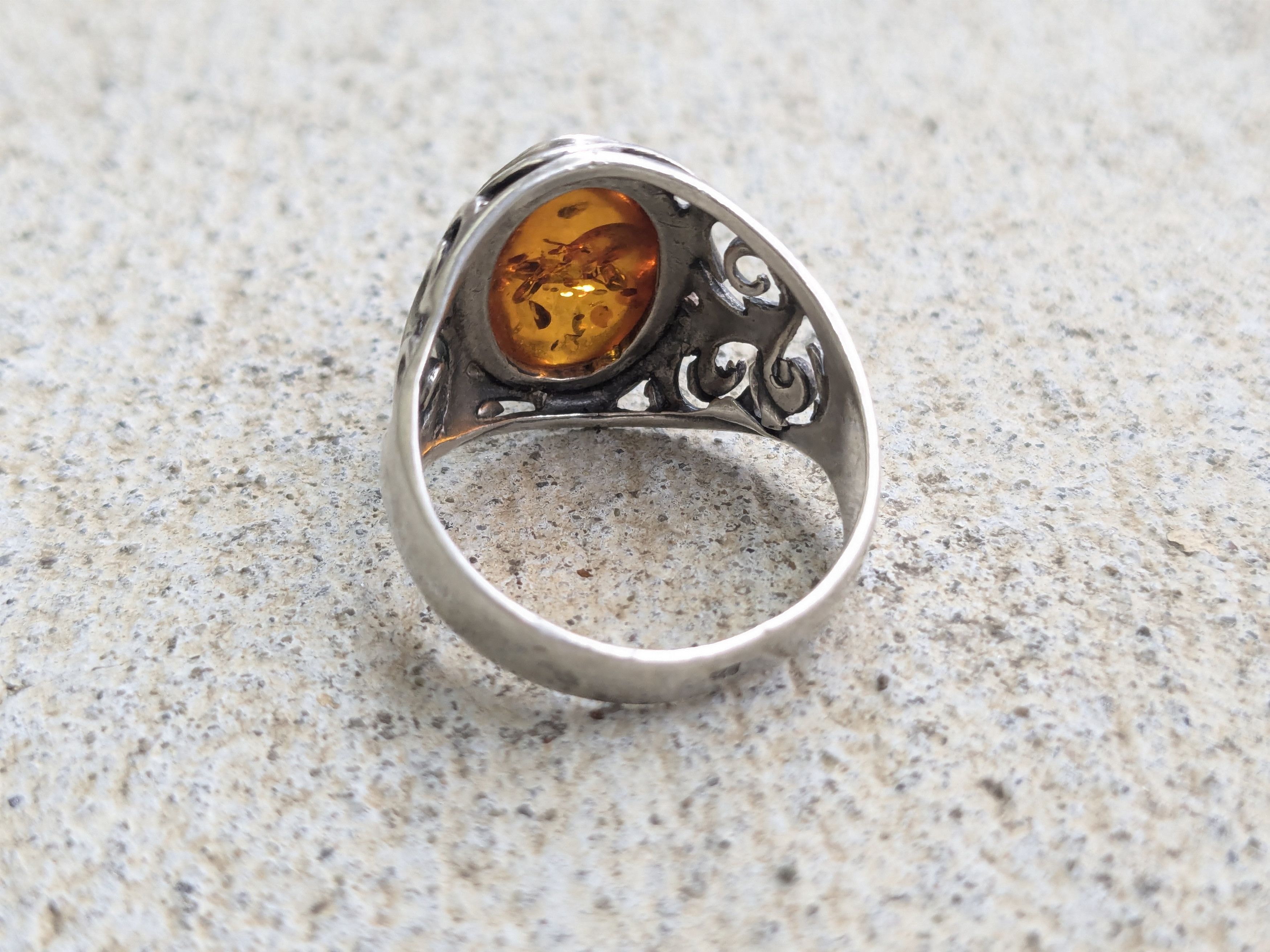 Jewelry × Sterling Silver Vintage Sterling Silver Ring Amber 8.75 Minimalist Oval Size ONE SIZE - 7 Thumbnail