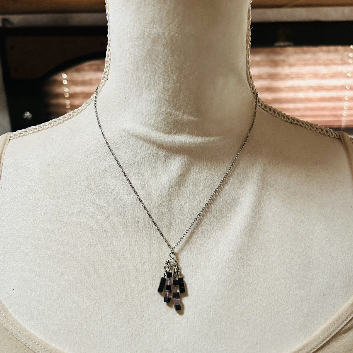 Handmade Handcrafted hematite and rose quartz dangle pendant necklace Size ONE SIZE - 2 Thumbnail
