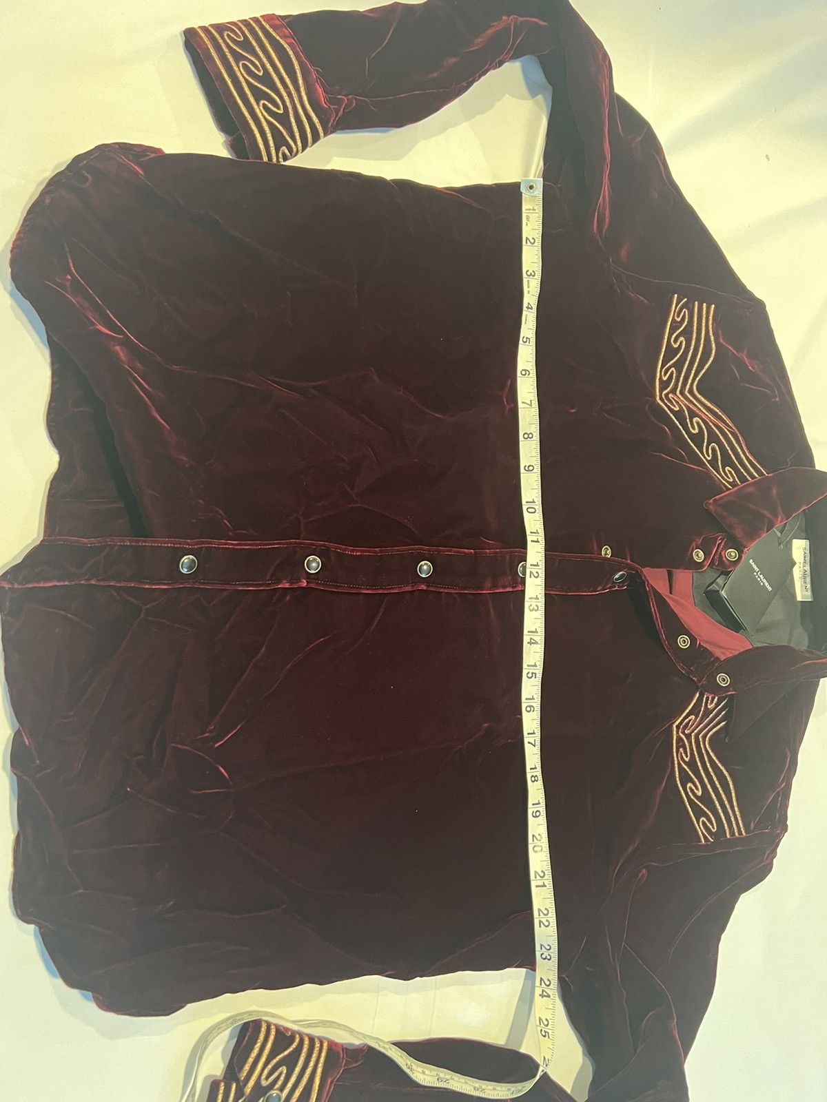 Saint Laurent Paris Saint Laurent men’s gold trim velvet shirt. 16.5/42. $1290 Size US L / EU 52-54 / 3 - 9 Thumbnail