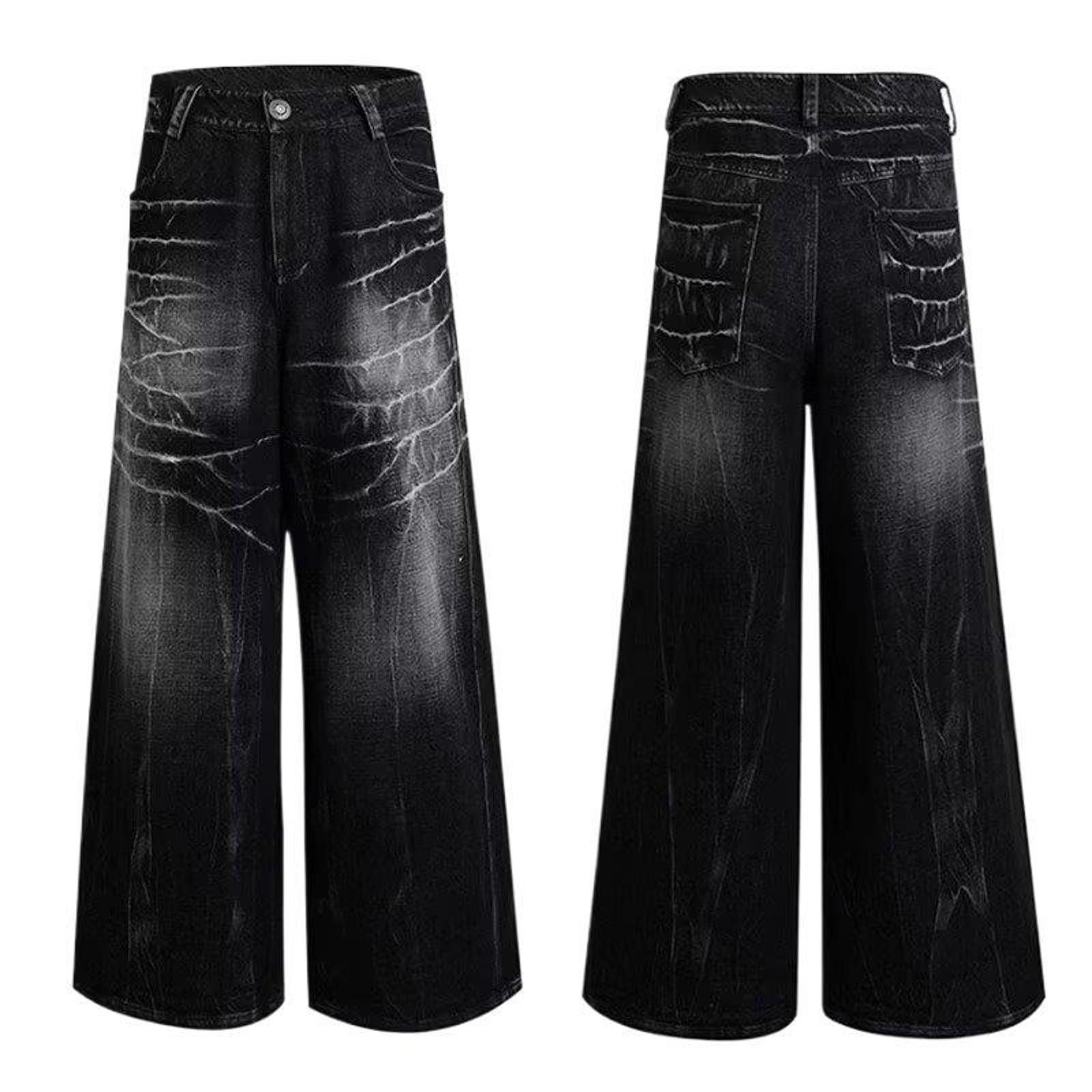 Japanese Brand Black Distressed Baggy Wide Leg Jeans, Barrel Leg Jeans Size US 32 / EU 48 - 5 Thumbnail