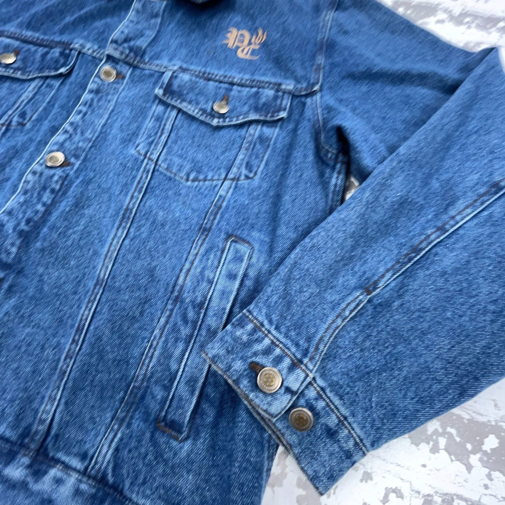 Dunbrooke VINTAGE Dunbrooke Denim Jacket Men L Blue Jean Biker Trucker Leather Collar Jeans Jacket Capable Collared Pockets 90s USA Mens Size US 33 - 5 Thumbnail