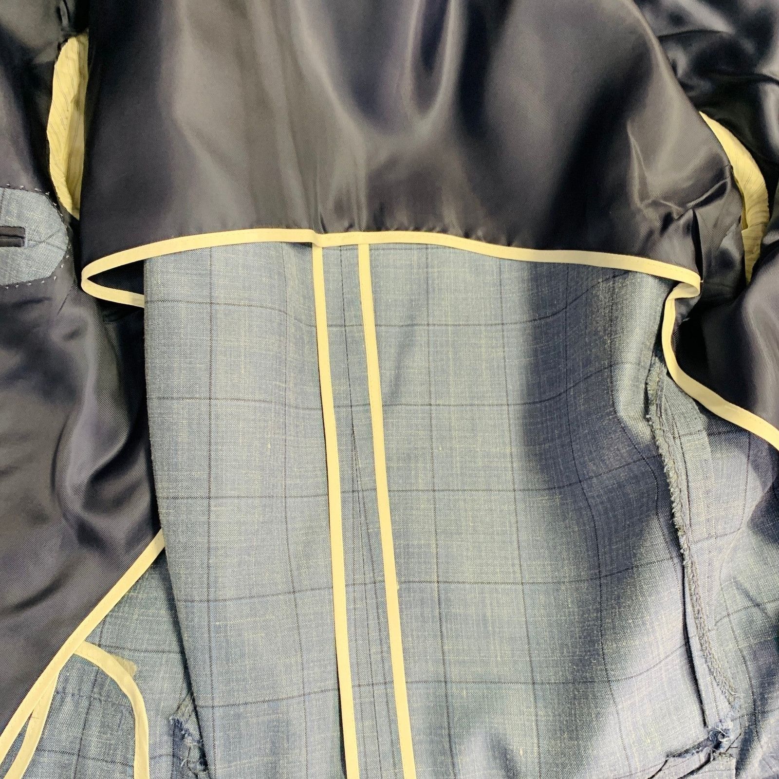 Hugo Boss Blue Black Window Pane Silk Linen Tailored Fit Sport Coat Size 40R - 8 Thumbnail