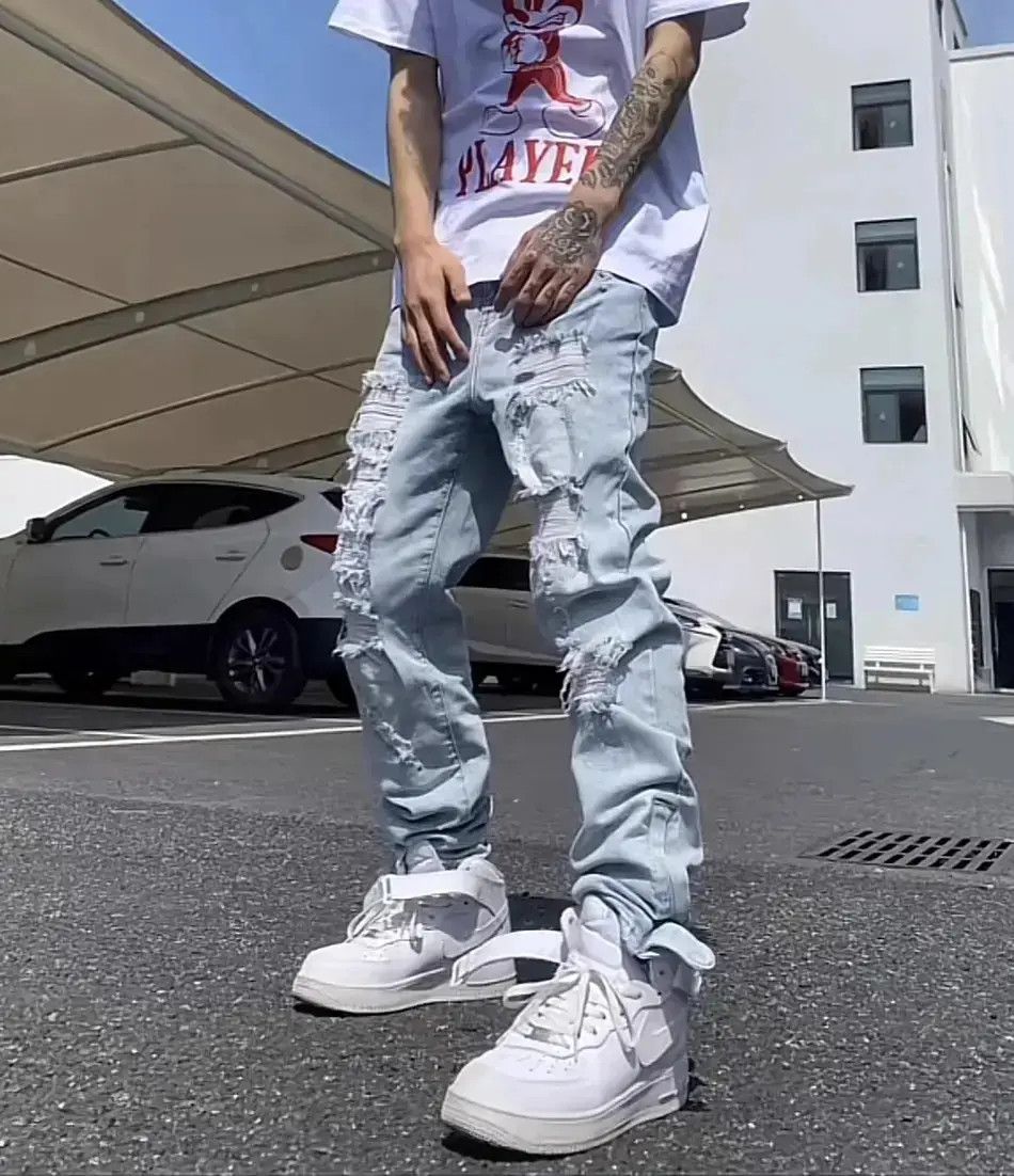 Japanese Brand Hip hop personalized slim fit distressed jeans Size US 32 / EU 48 - 3 Thumbnail