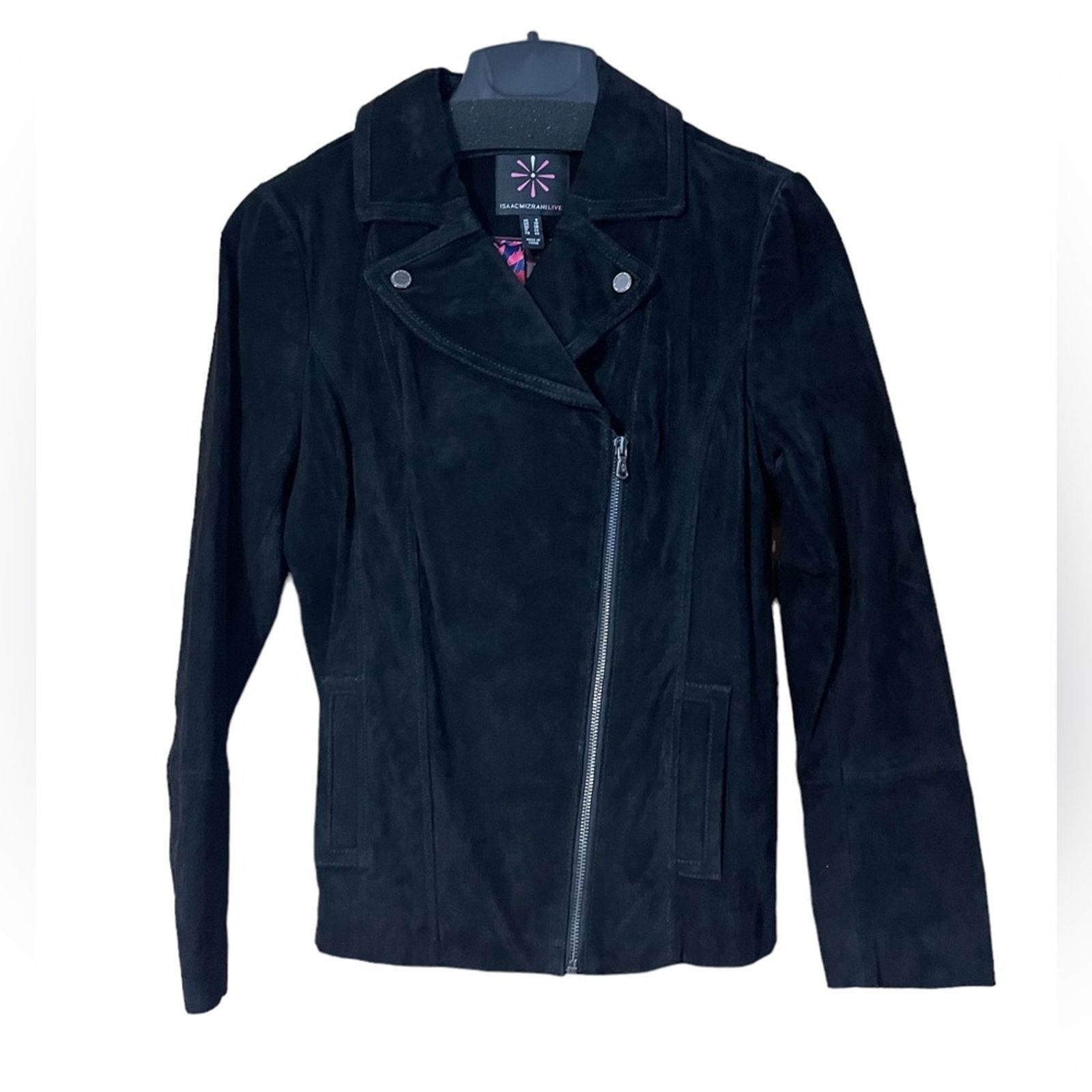 Isaac Mizrahi Live! Black Suede Motorcycle Jacket Lined SZ 6