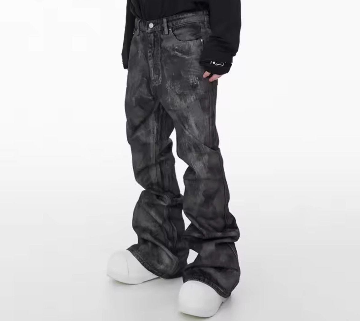 Hand Brushed Glue Sparkling Baggy Flare Jeans