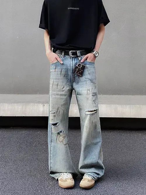 VIBE Vintage dirty-dyed graffiti ripped baggy jeans Size US 30 / EU 46 - 3 Thumbnail