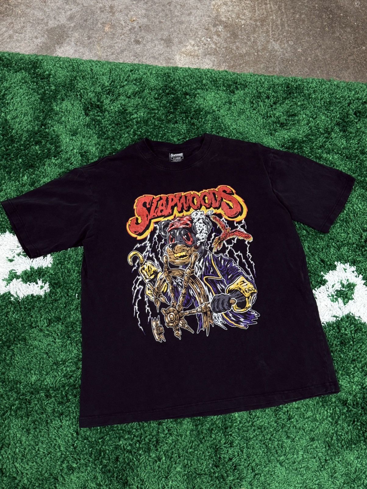 Vintage Slapwood Wood Pirate Bear Streetwear Smoke Weed Tee Black XL Size US XL / EU 56 / 4 - 1 Thumbnail