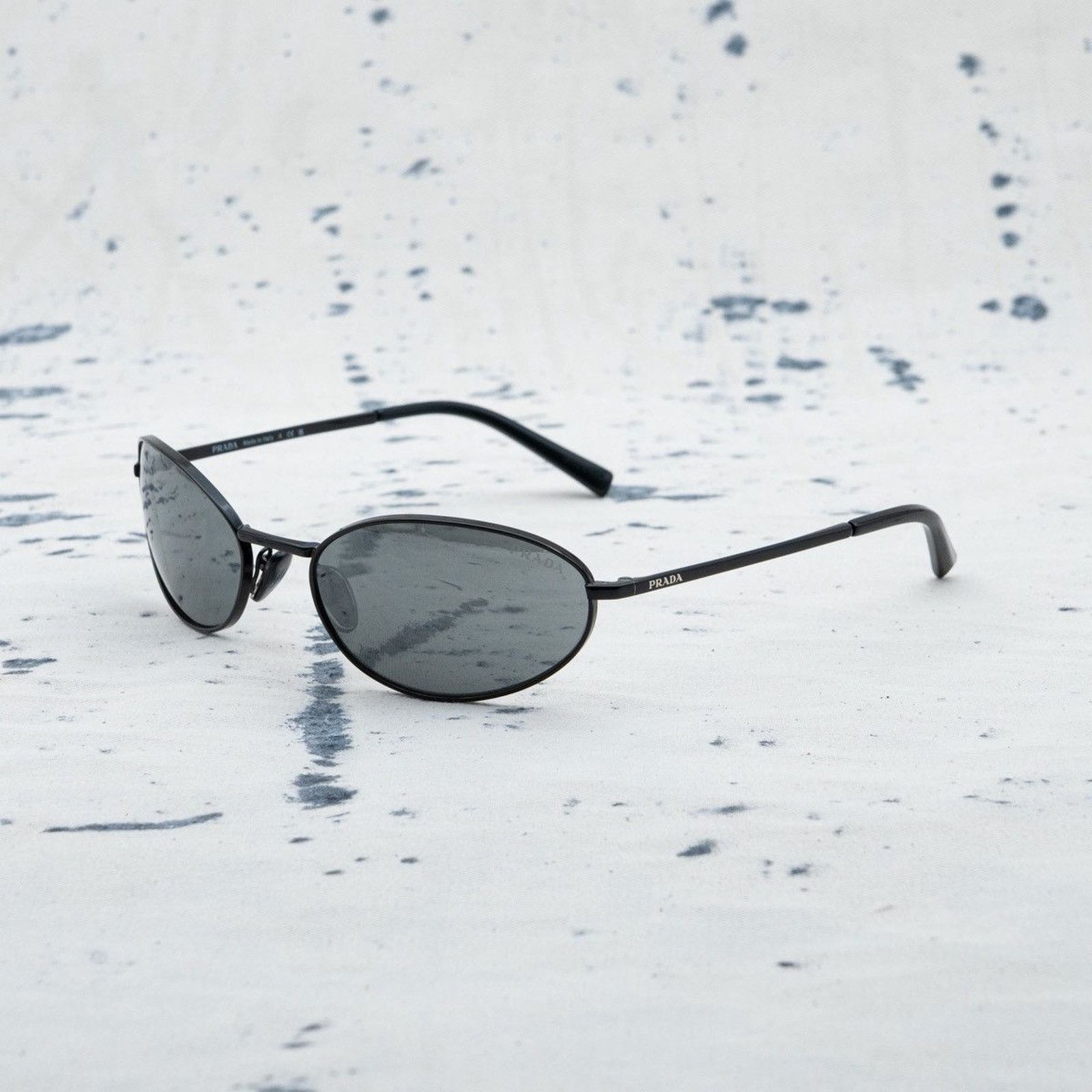 Prada Logo Black Mirrored Aviator Oval Sunglasses, Women's