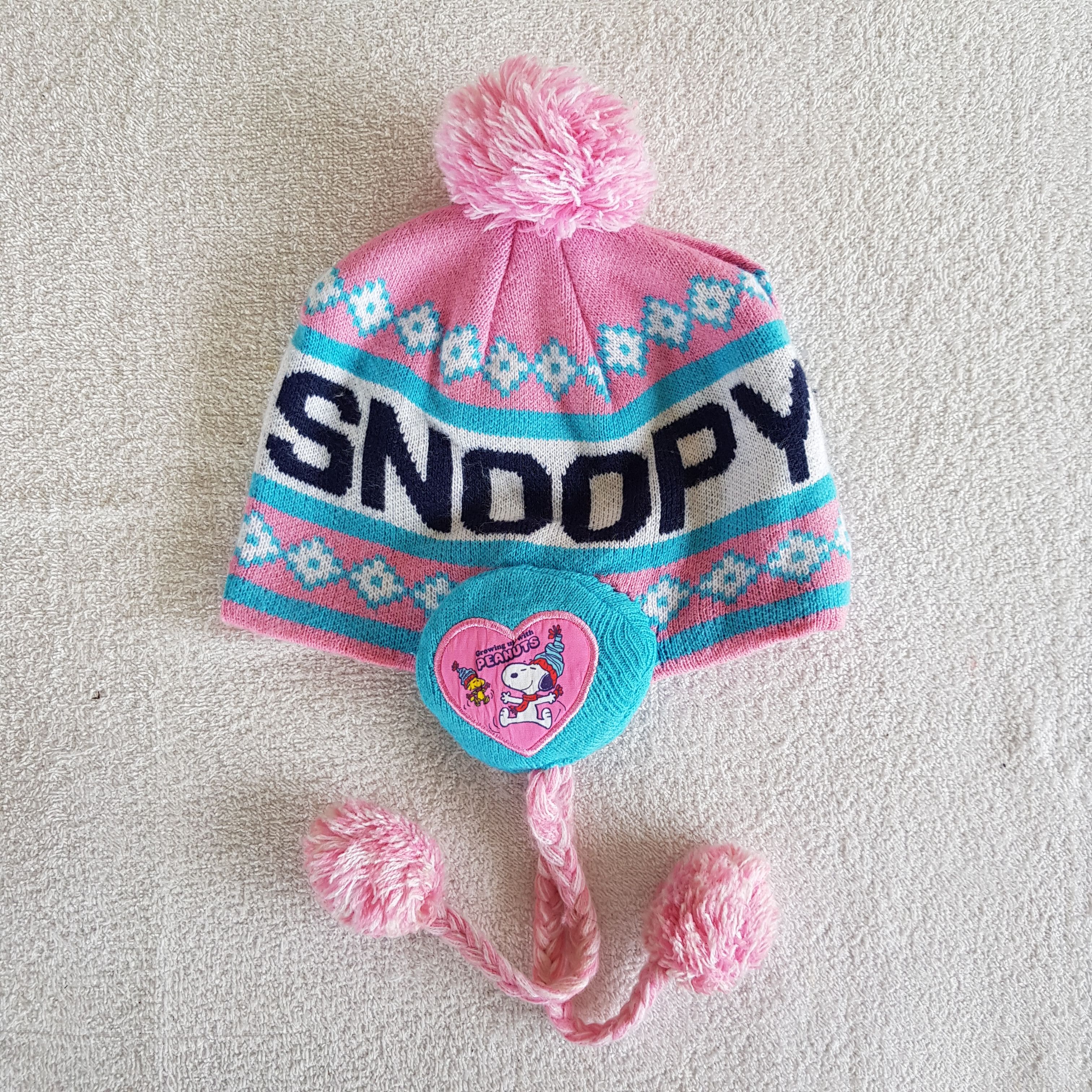 Peanuts Vintage Snoopy Earflap Beanie Funny Snow Cap Hats. Size ONE SIZE - 6 Thumbnail