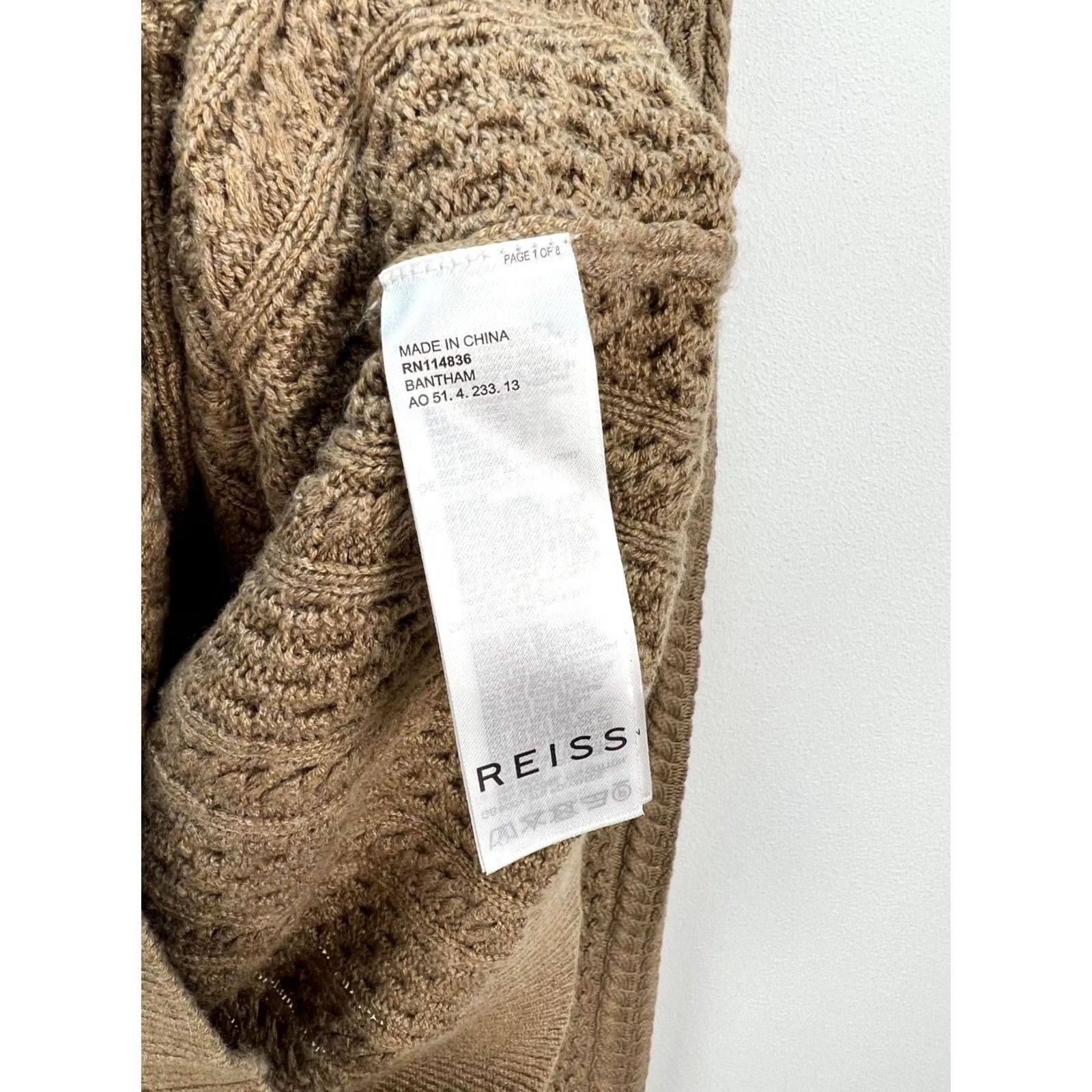 Reiss Reiss Bantham Half Zip Cable Knit Sweater S Mens Camel Pullover Knit Wool Wool Blend Wool 2020s Size US S / EU 44-46 / 1 - 6 Thumbnail