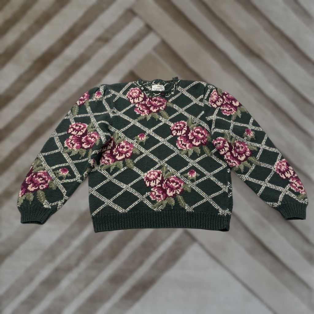 Vintage VINTAGE Pappagallo Rose Sweater Womens Size L Green Cotton Blend Knit Pullover Heavyweight Retro Size L / US 10 / IT 46 - 1 Thumbnail