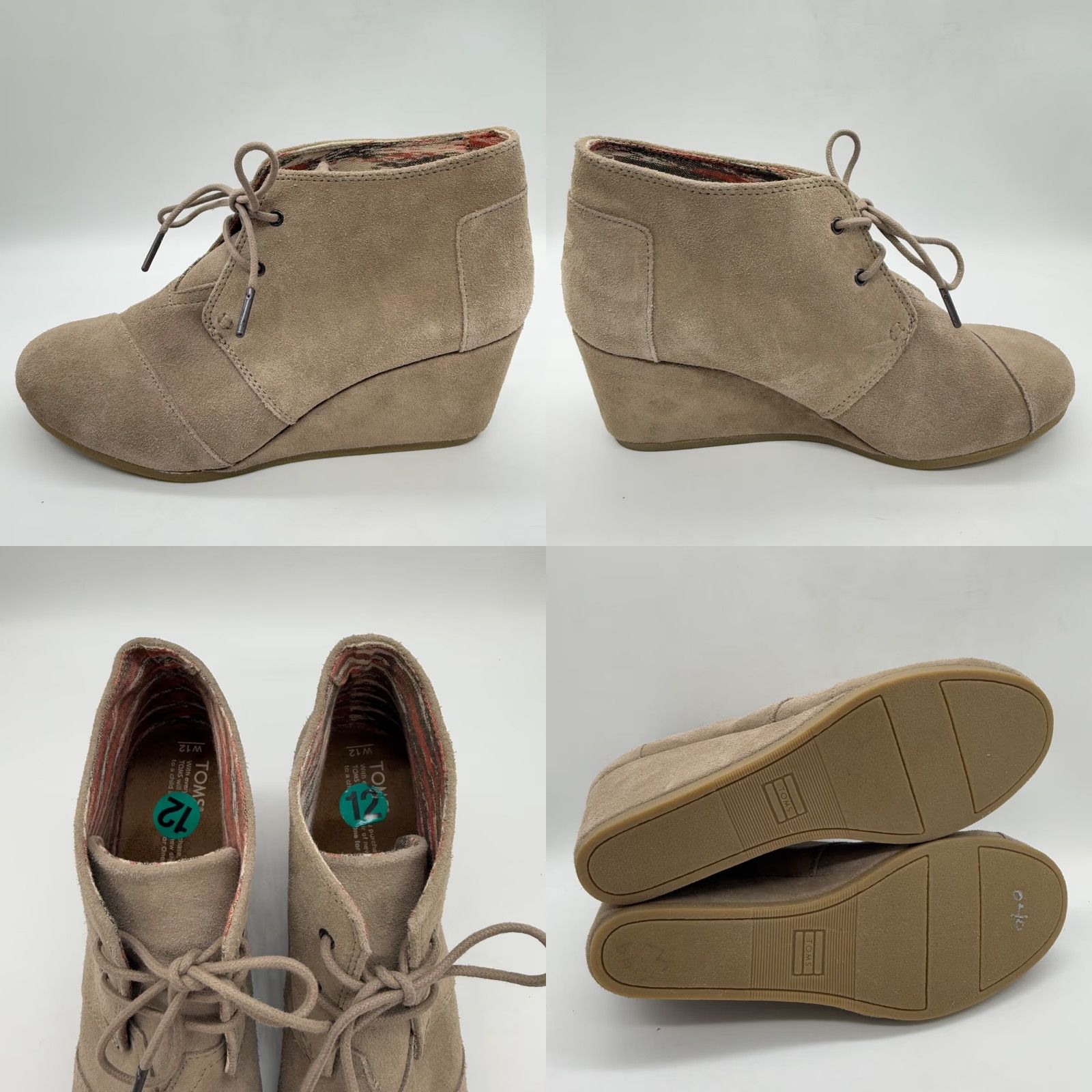 Toms TOMS Desert Bootie Womens Beige Suede Wedge Heel Ankle Boot Size 12 Lace Up Size US 12 / IT 42 - 8 Thumbnail