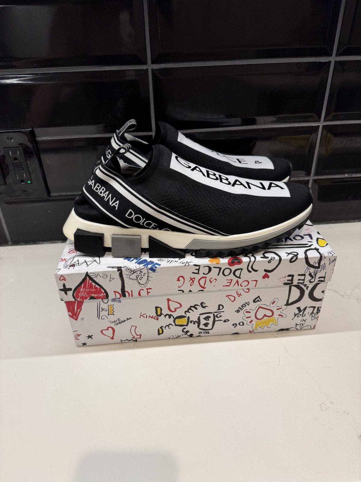 Dolce & Gabbana Dolce & Gabbana Sorrento Slip-On Sneakers Black/White Logo Size US 13 / EU 46 - 8 Thumbnail