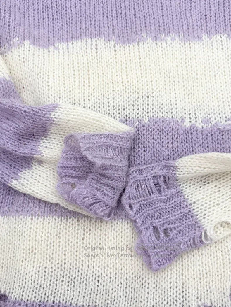 Acne Studios Acne Studios Purple and White Striped Hole Sweater Classic Size S / US 4 / IT 40 - 4 Thumbnail